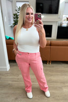 Peggy High Rise Cargo Straight Jeans in Pink    Denim Ave Shops- Tilden Co.