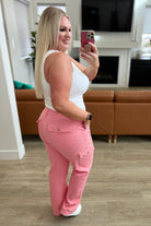 Peggy High Rise Cargo Straight Jeans in Pink    Denim Ave Shops- Tilden Co.