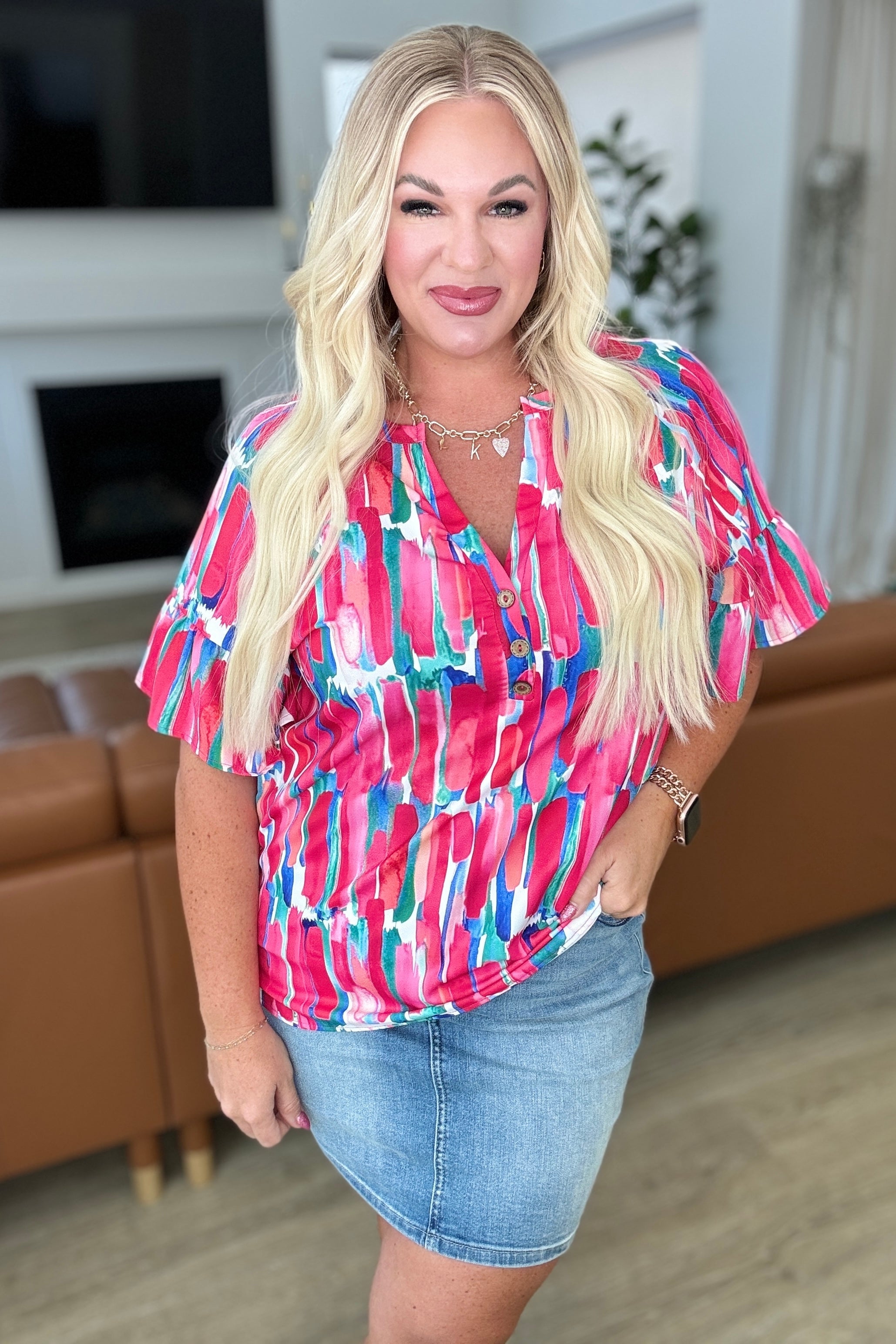 Art Exhibit V-Neck Blouse Tops Ave Shops- Tilden Co.