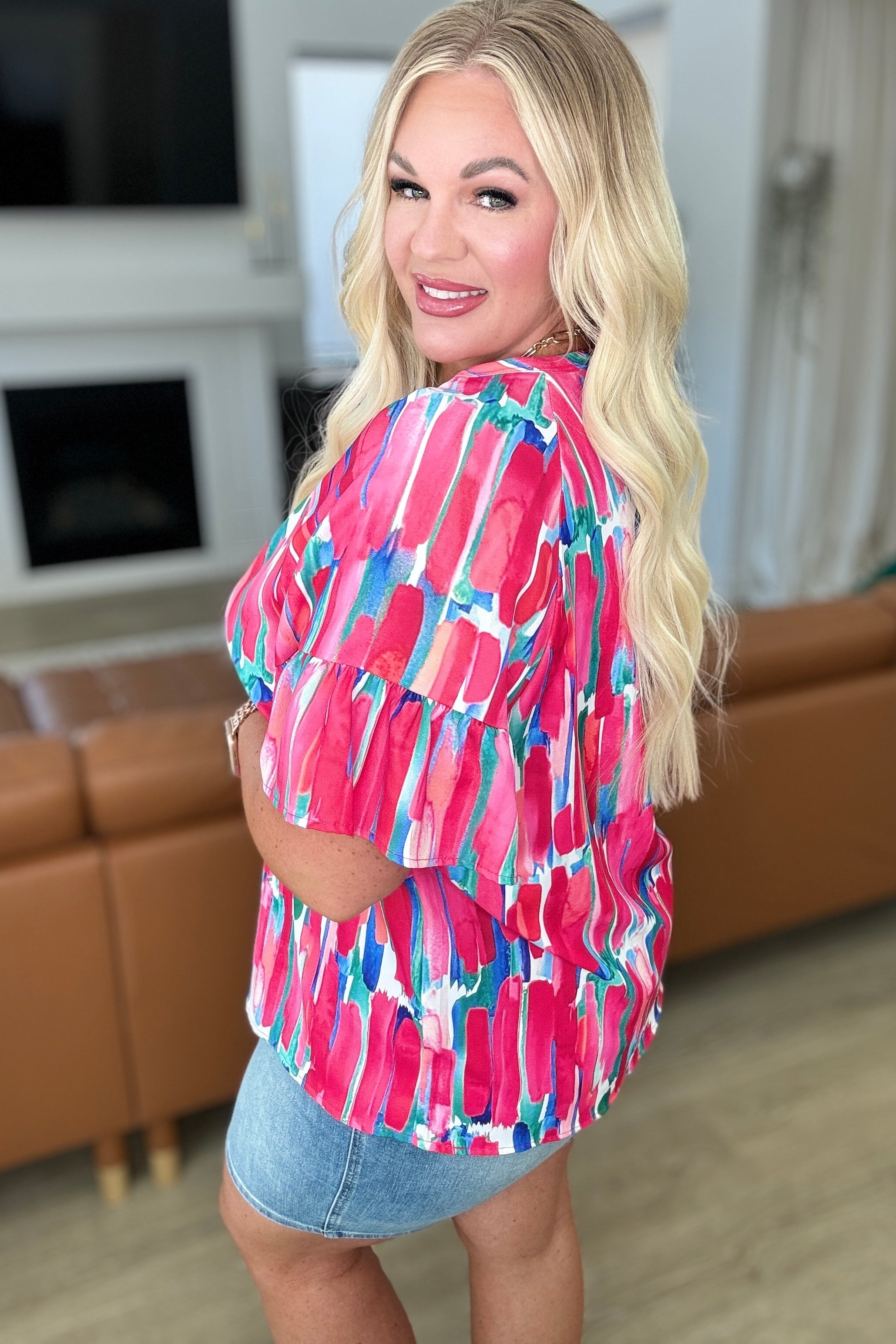 Art Exhibit V-Neck Blouse Tops Ave Shops- Tilden Co.