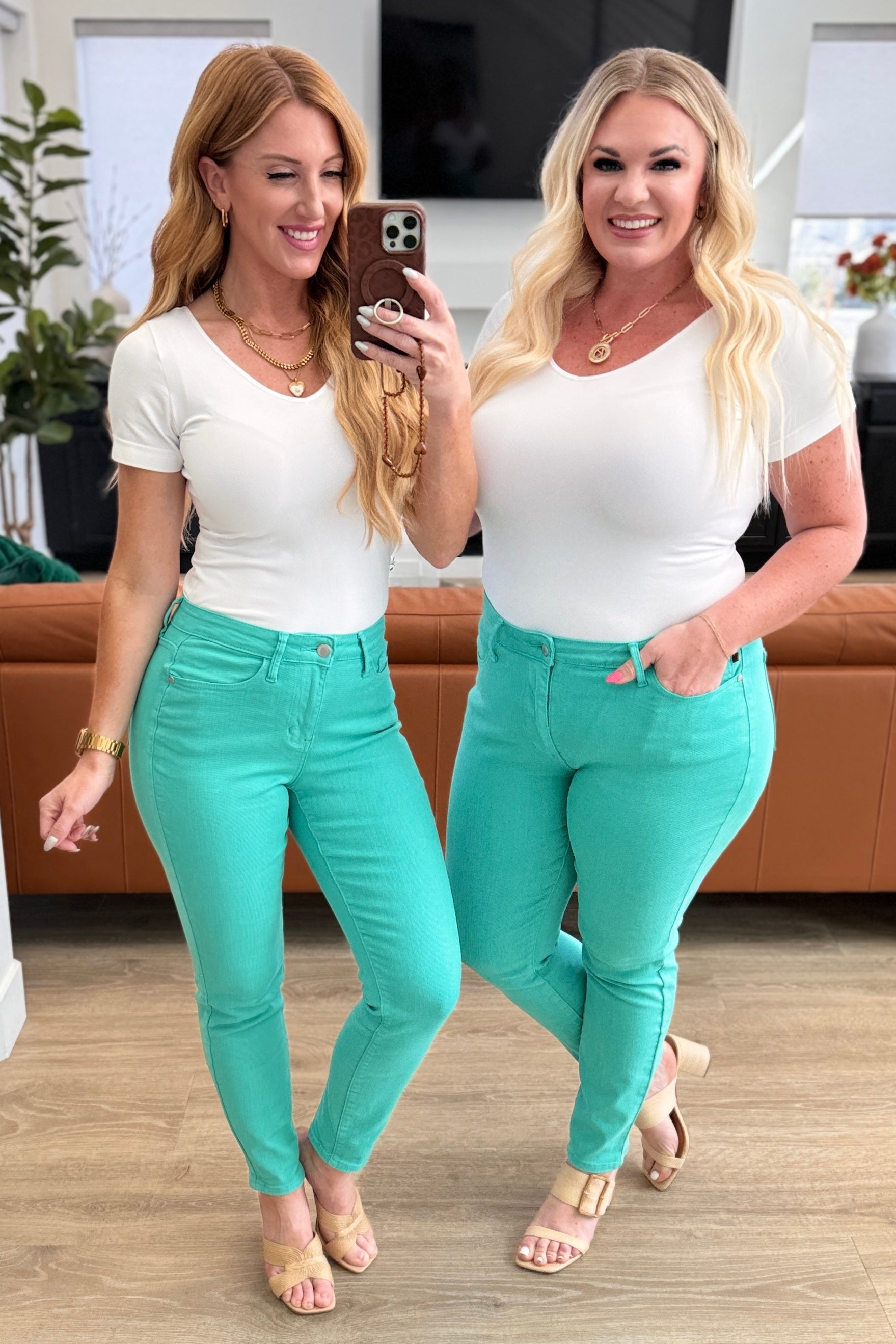 Bridgette High Rise Garment Dyed Slim Jeans in Aquamarine Jeans Ave Shops- Tilden Co.