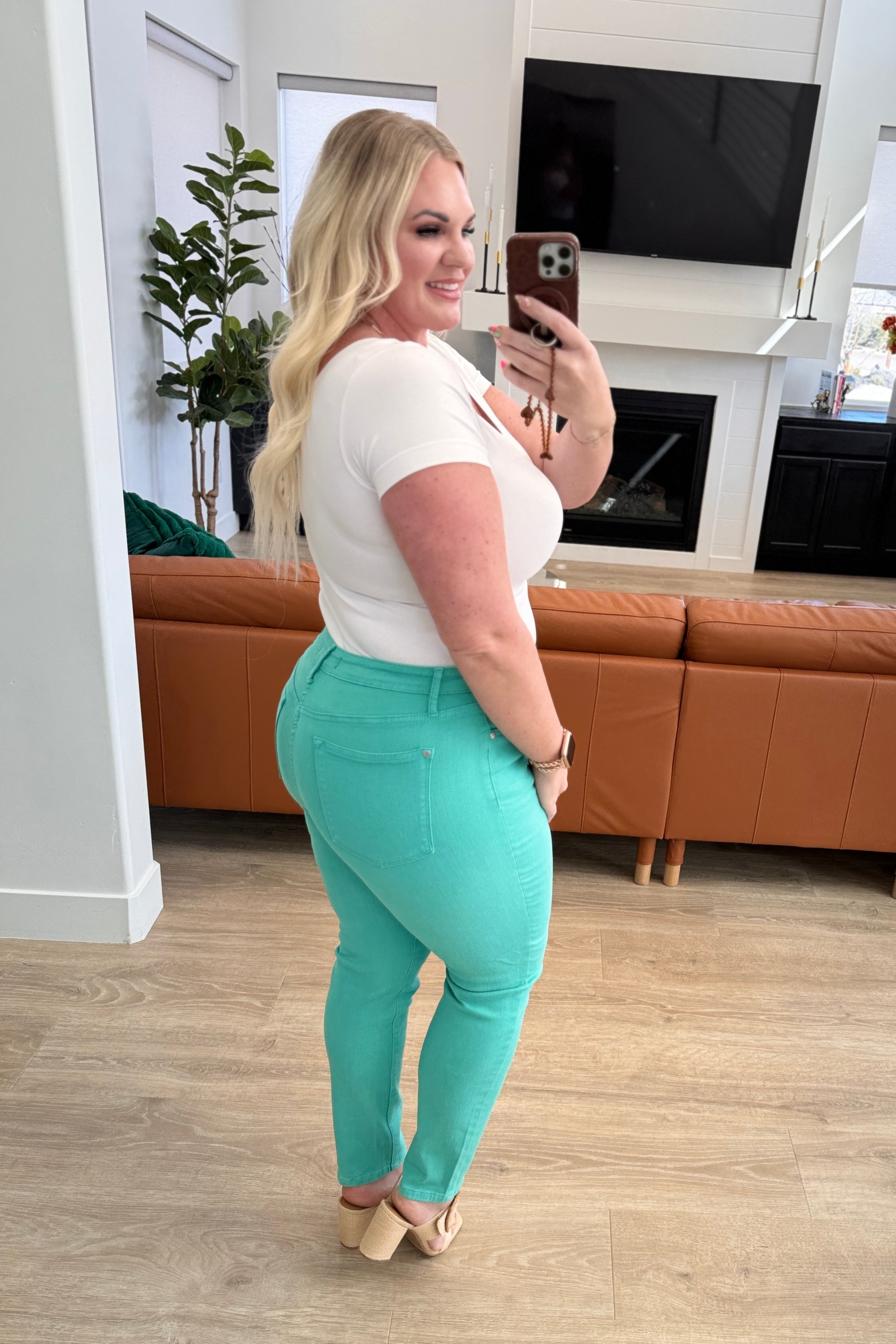 Bridgette High Rise Garment Dyed Slim Jeans in Aquamarine Jeans Ave Shops- Tilden Co.
