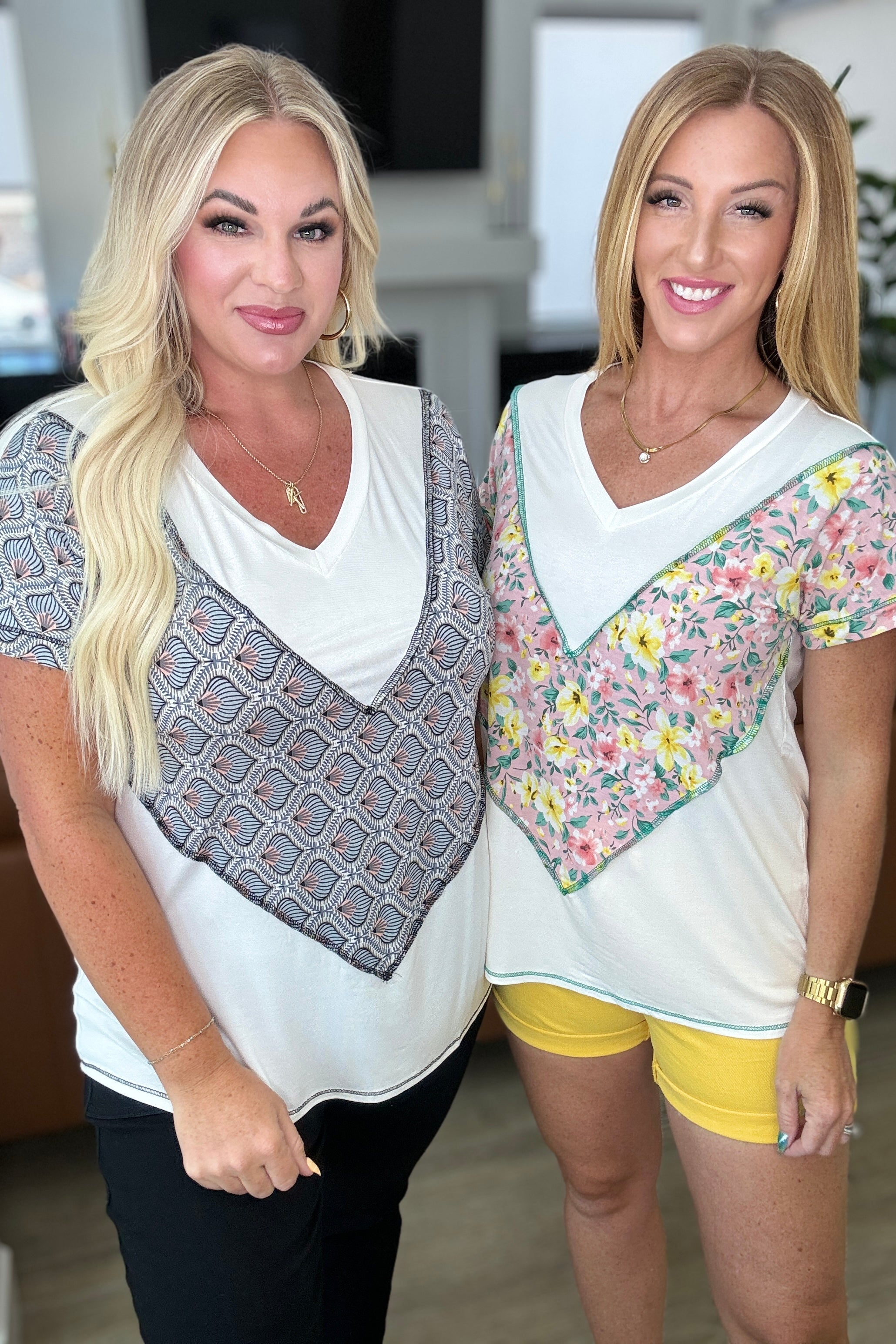 To Rock a Rhyme Color Block Top in Pink Floral    Tops Ave Shops- Tilden Co.