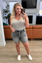 Greyson High Rise Button Fly Cuffed Shorts in Grey Denim Ave Shops- Tilden Co.