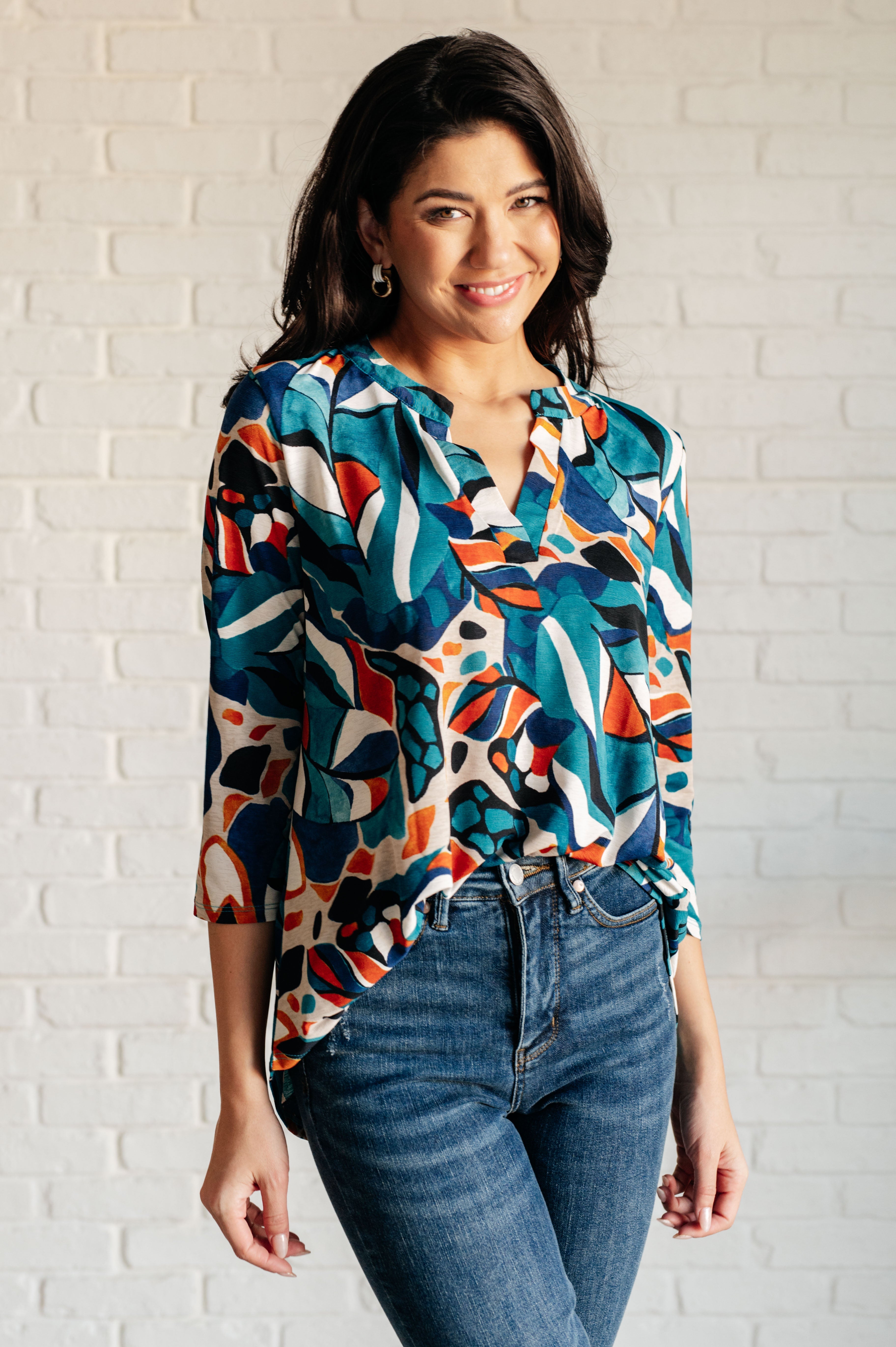 I Think Different Top in Abstract Teal Blouse Ave Shops- Tilden Co.