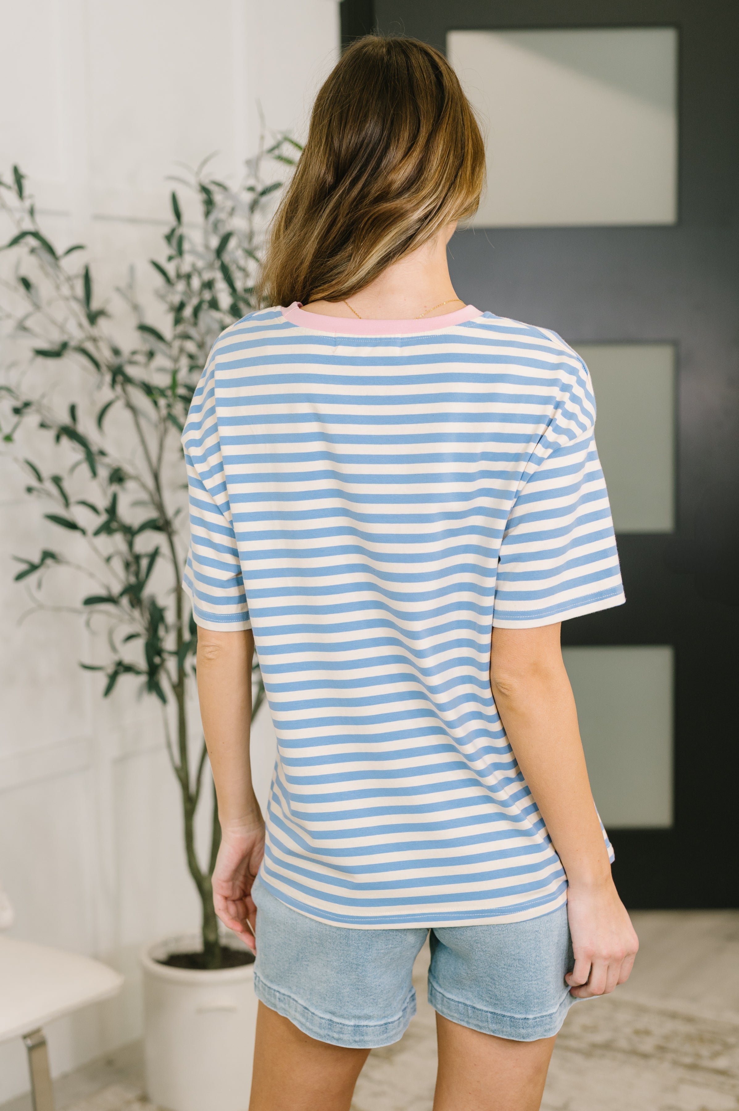 I Think I'm in Love Round Neck Loose Tee in Blue and Pink T-Shirt Ave Shops- Tilden Co.