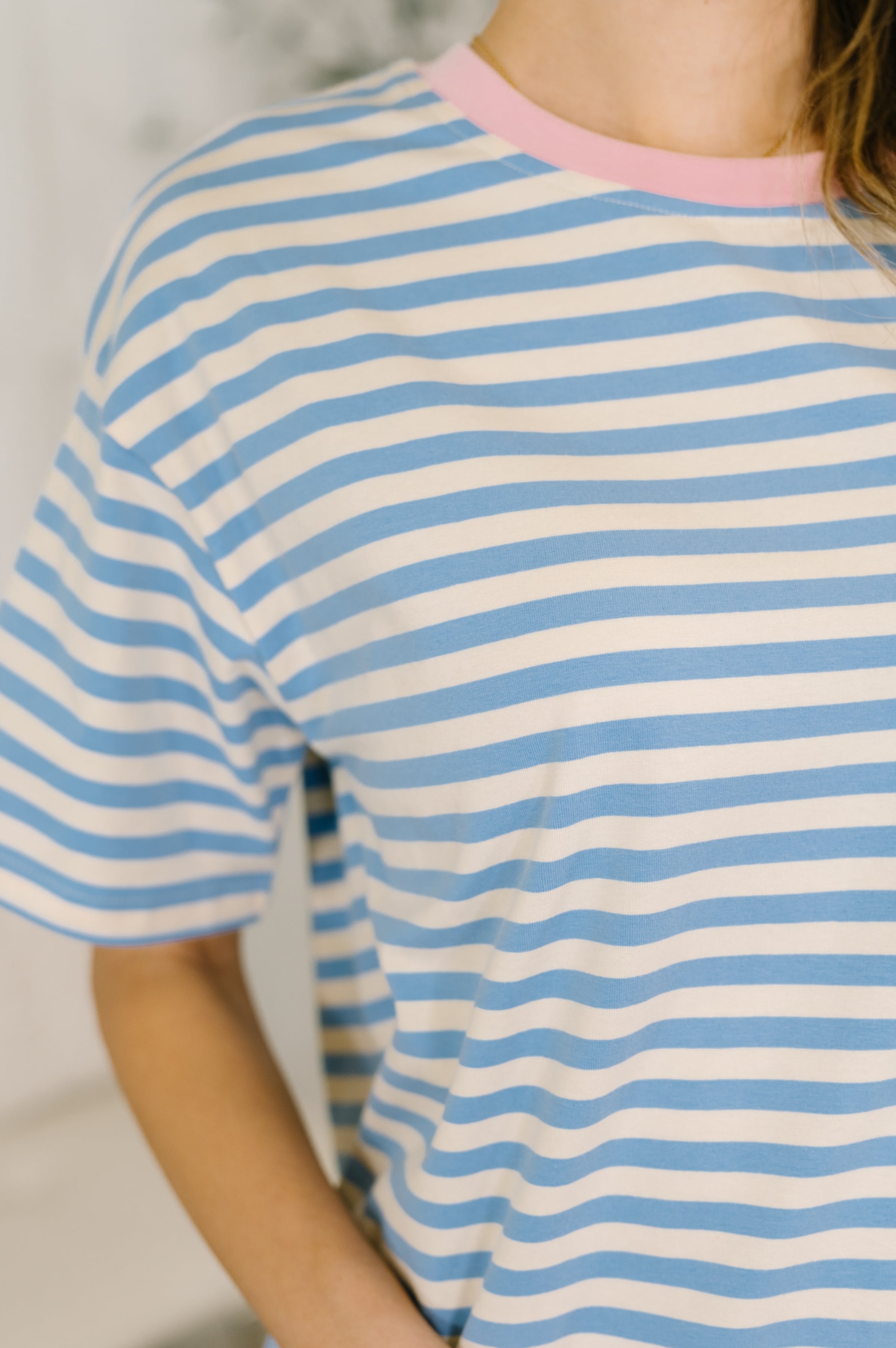 I Think I'm in Love Round Neck Loose Tee in Blue and Pink T-Shirt Ave Shops- Tilden Co.