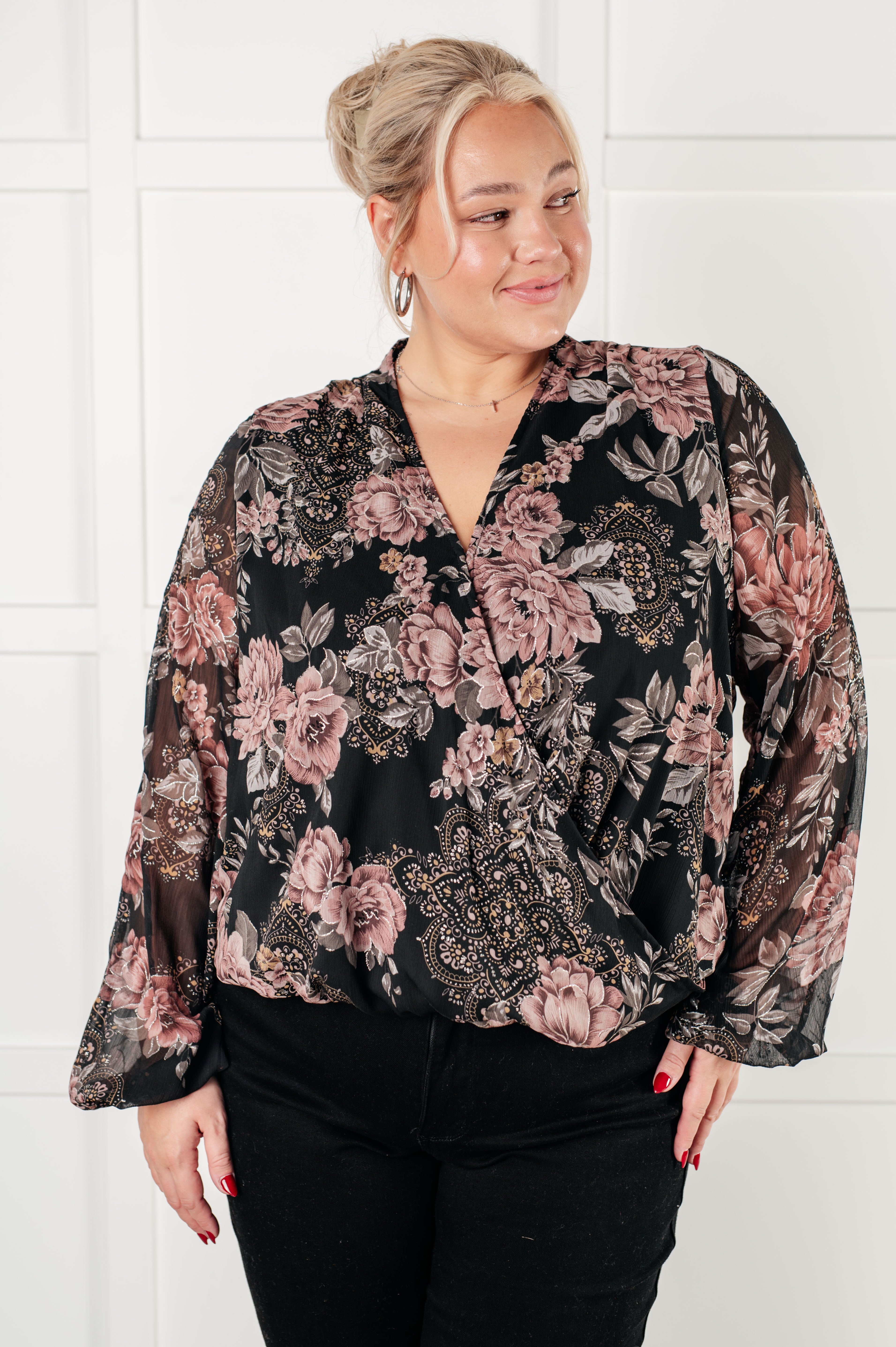 I Wish We Had it All Surplice Floral Blouse Blouses Ave Shops- Tilden Co.