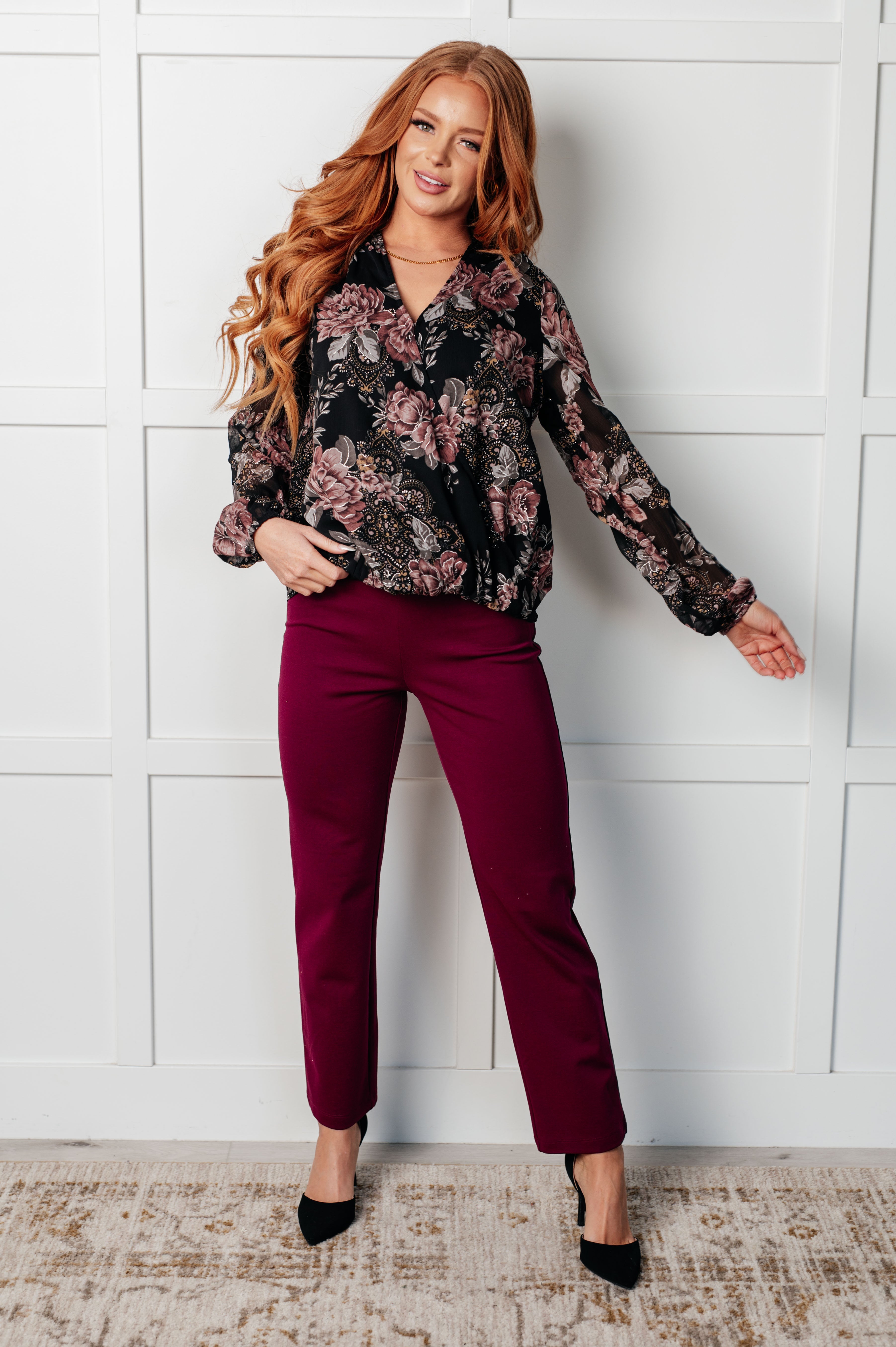 I Wish We Had it All Surplice Floral Blouse Blouses Ave Shops- Tilden Co.