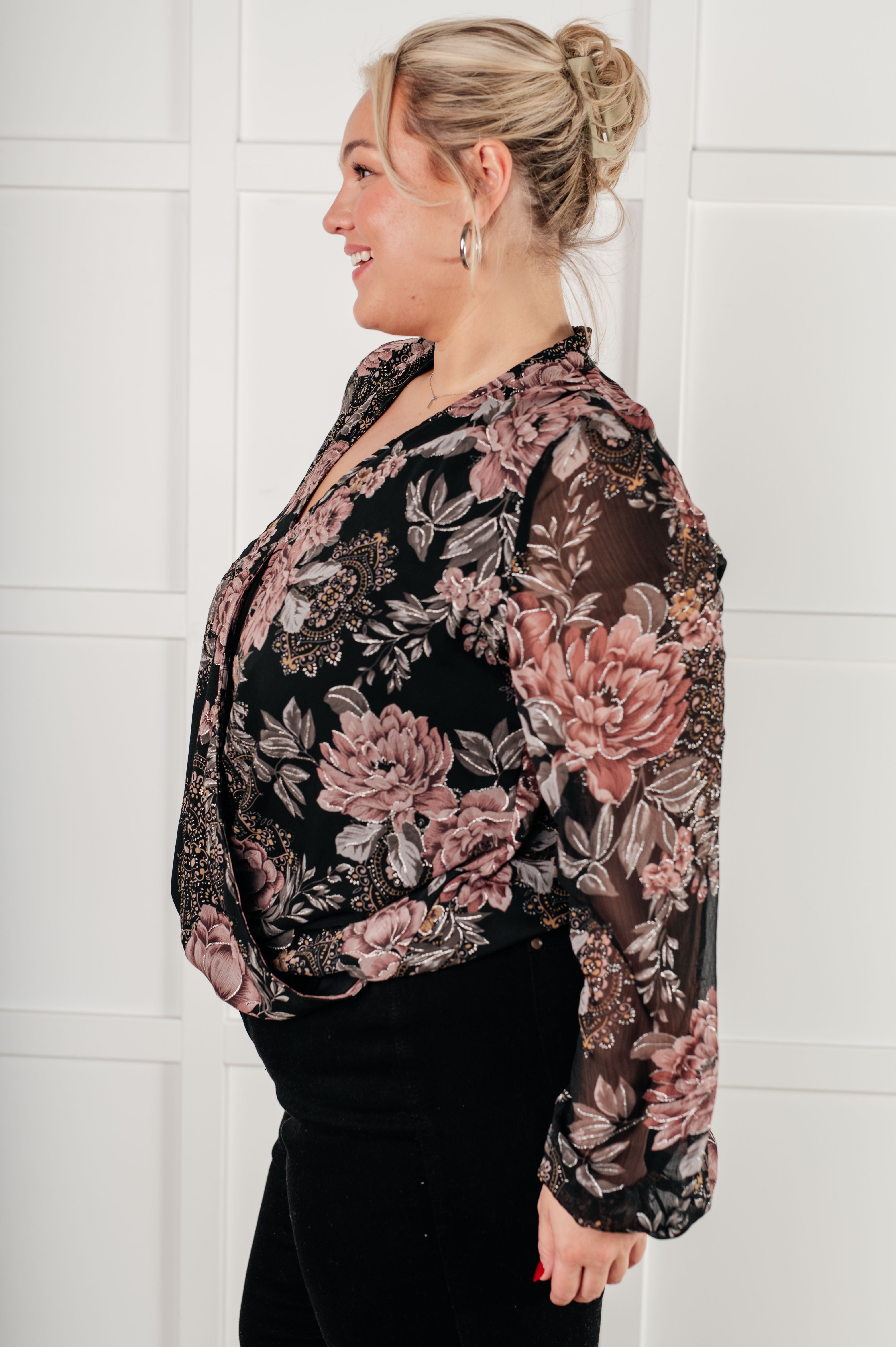 I Wish We Had it All Surplice Floral Blouse Blouses Ave Shops- Tilden Co.