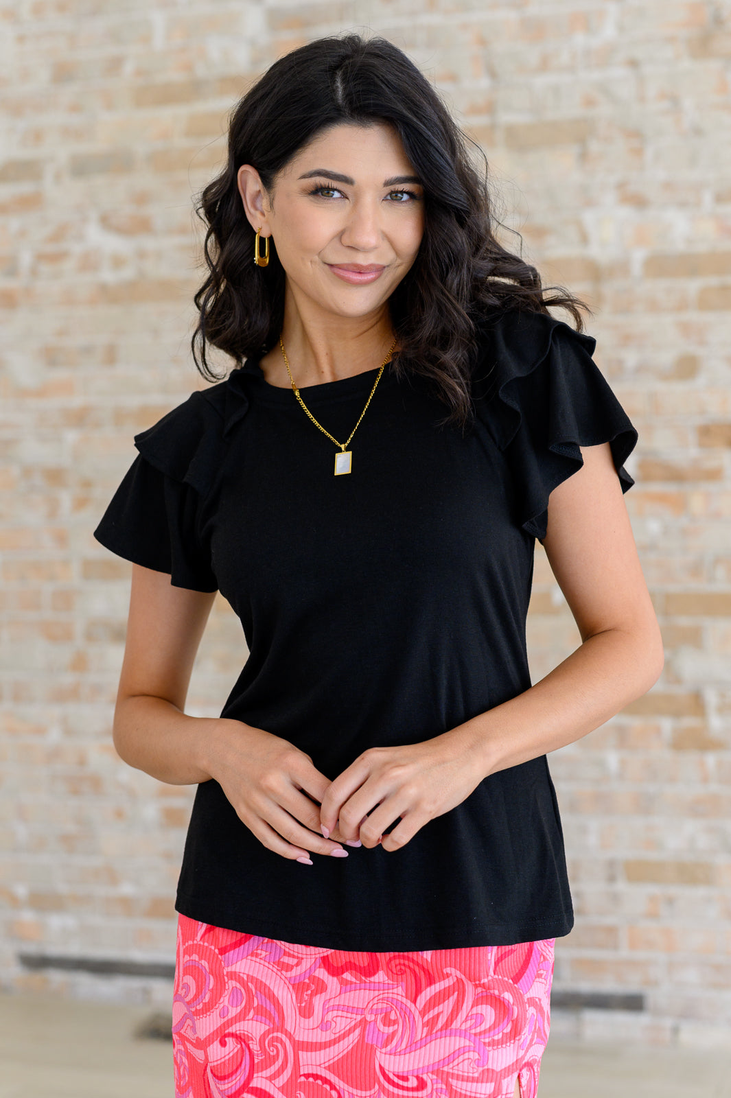 I'll Allow It Flutter Sleeve Tee In Black Tops Ave Shops- Tilden Co.