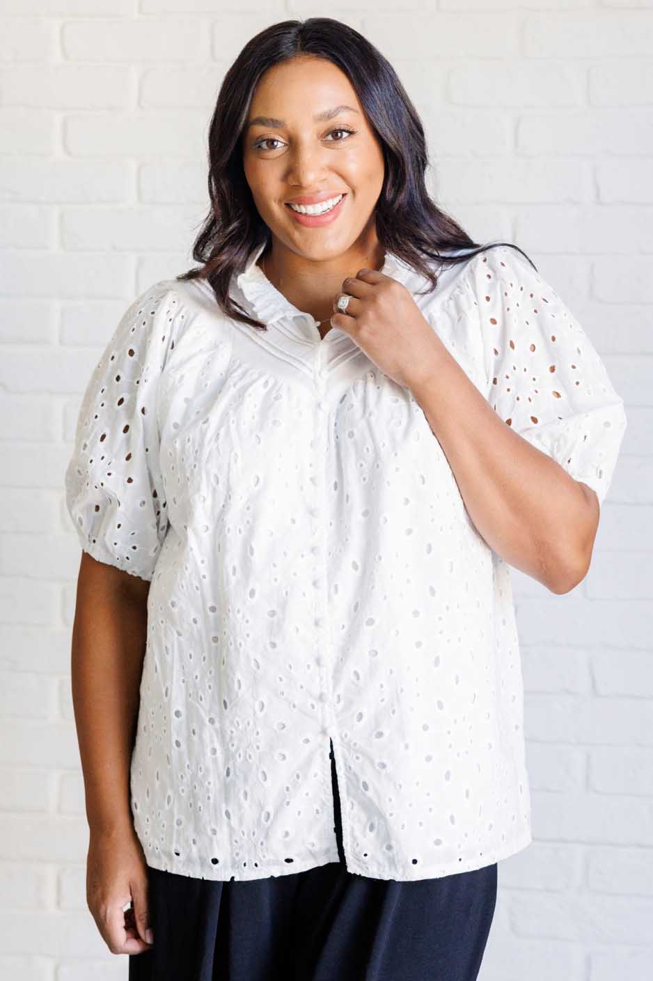 I'll Let You Know Eyelet Lace Blouse Blouses Ave Shops- Tilden Co.