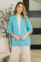 I'm Really That Gal Open Front Blazer in Aqua Cardigan Ave Shops- Tilden Co.