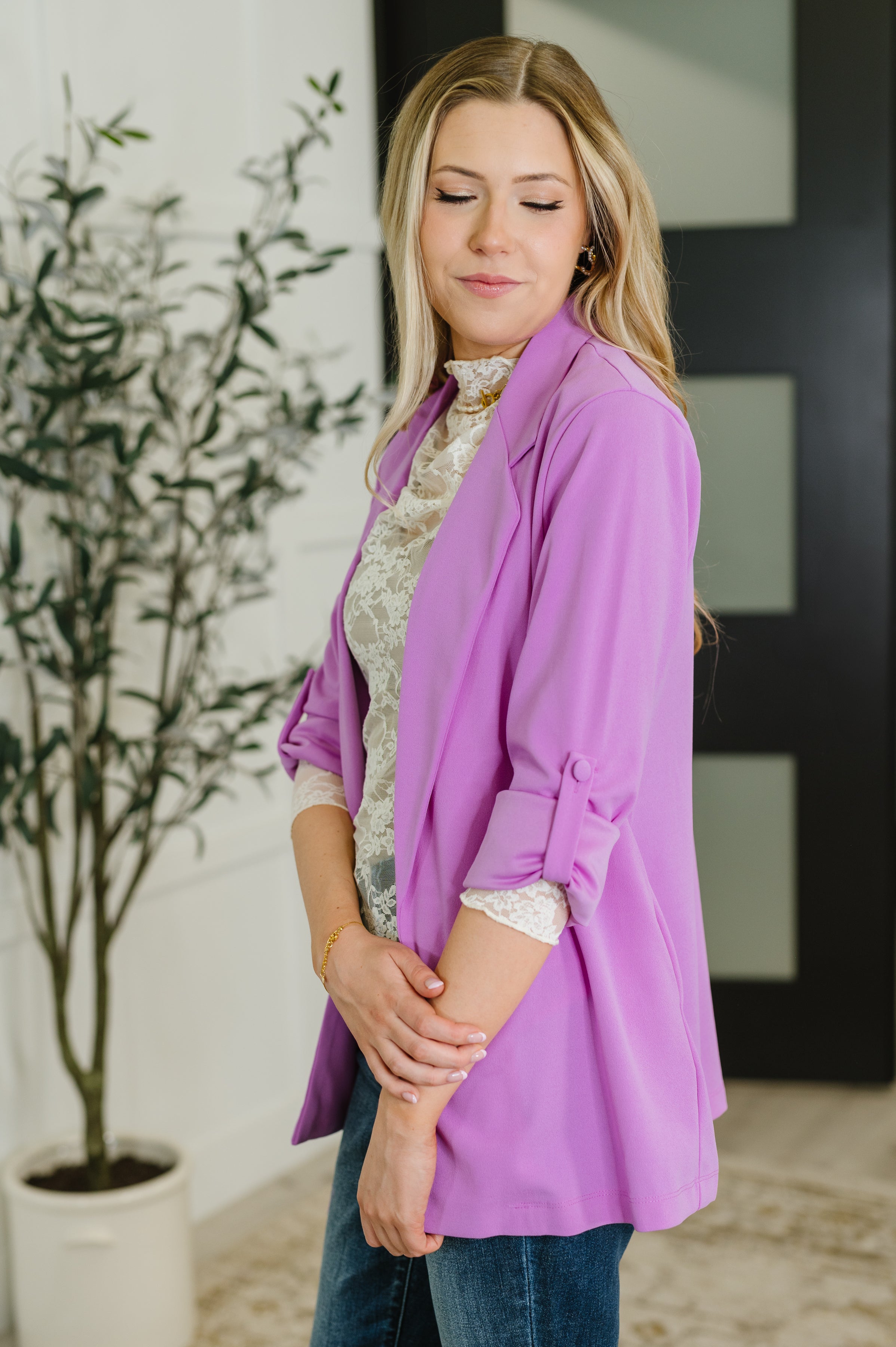 I'm Really That Gal Open Front Blazer in Orchid Glow Cardigan Ave Shops- Tilden Co.