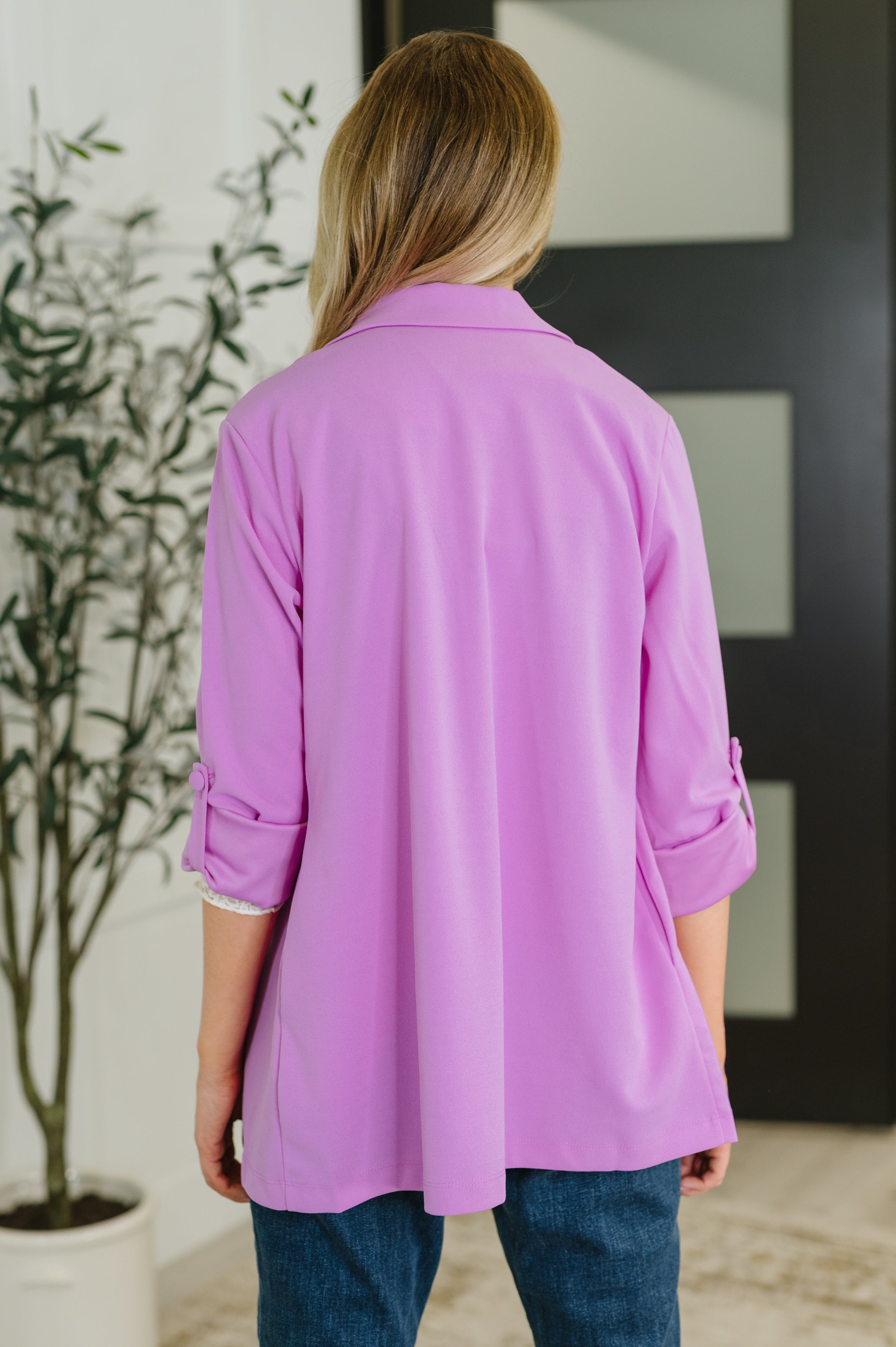 I'm Really That Gal Open Front Blazer in Orchid Glow Cardigan Ave Shops- Tilden Co.