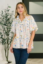 In All This Time Notch Neck Floral Blouse Blouse Ave Shops- Tilden Co.