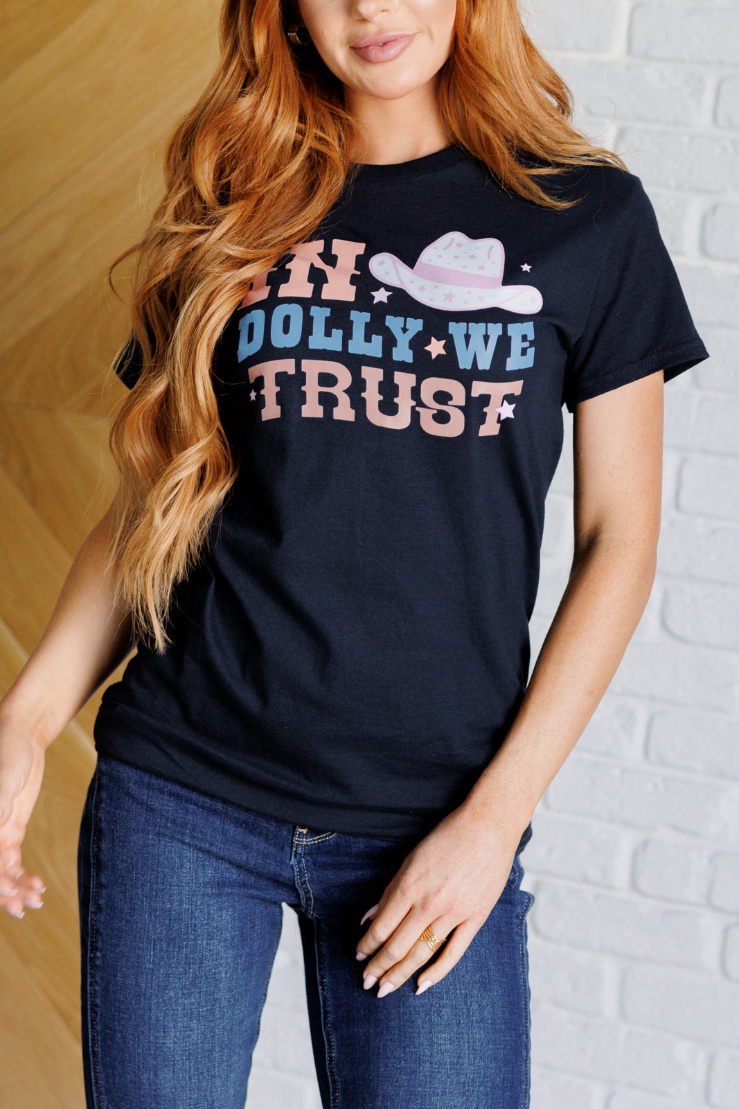 In Dolly We Trust Graphic Tee    Tops Ave Shops- Tilden Co.