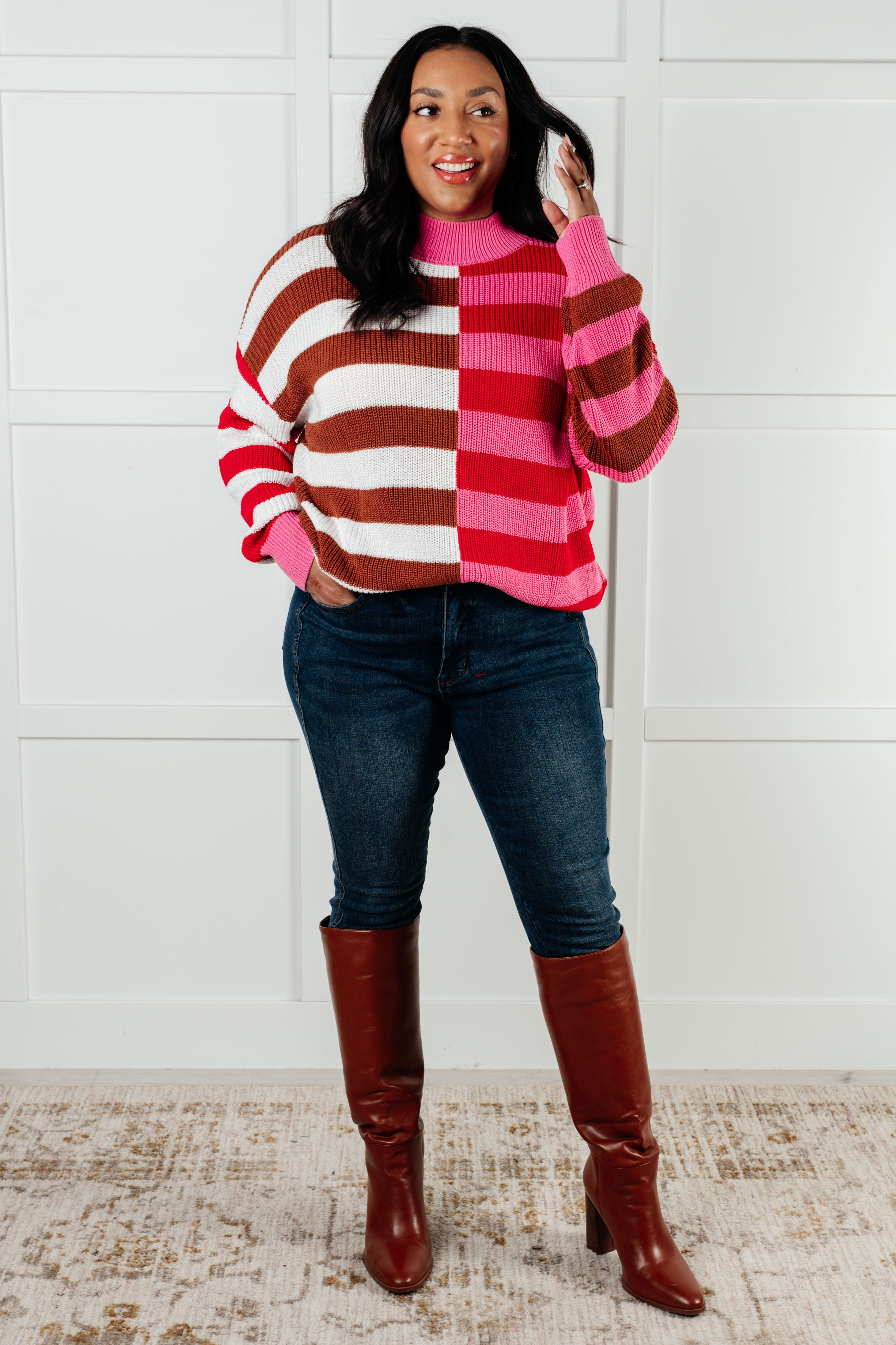 In Your Lane Color Blocked Stripe Sweater Tops Ave Shops- Tilden Co.