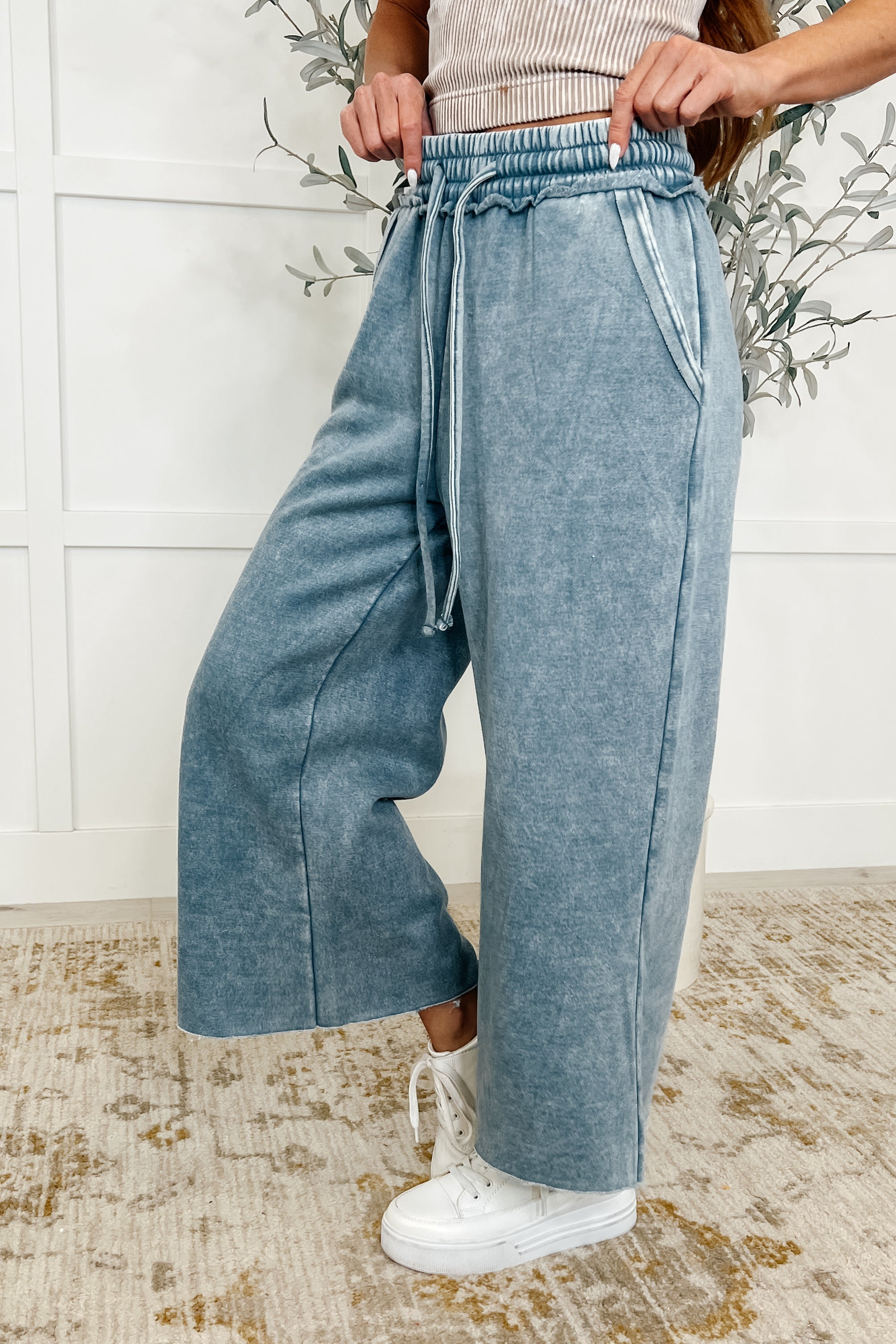 In or Out Wide Leg Cropped Pants Dusty Blue Womens Ave Shops- Tilden Co.