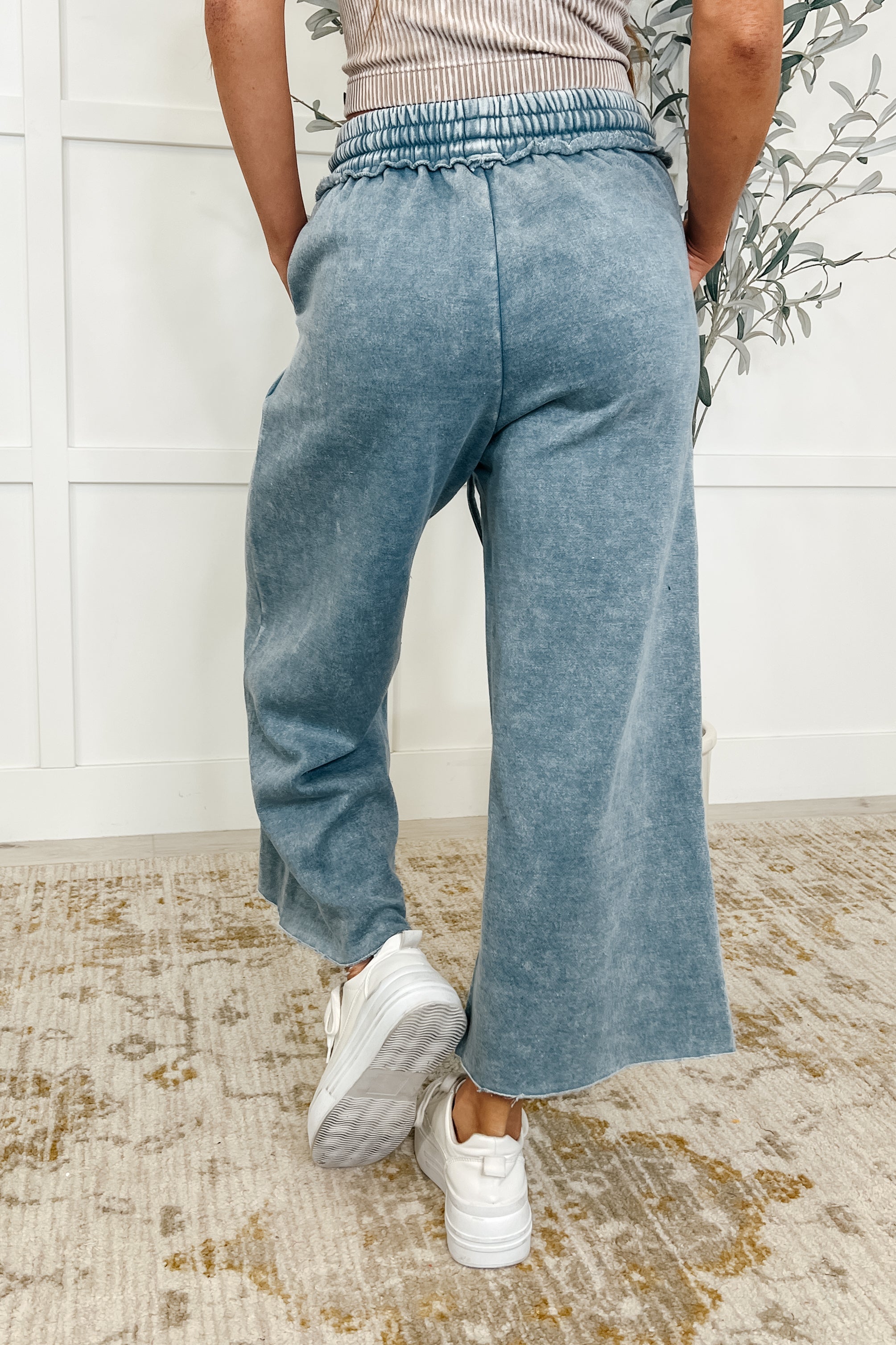In or Out Wide Leg Cropped Pants Dusty Blue Womens Ave Shops- Tilden Co.
