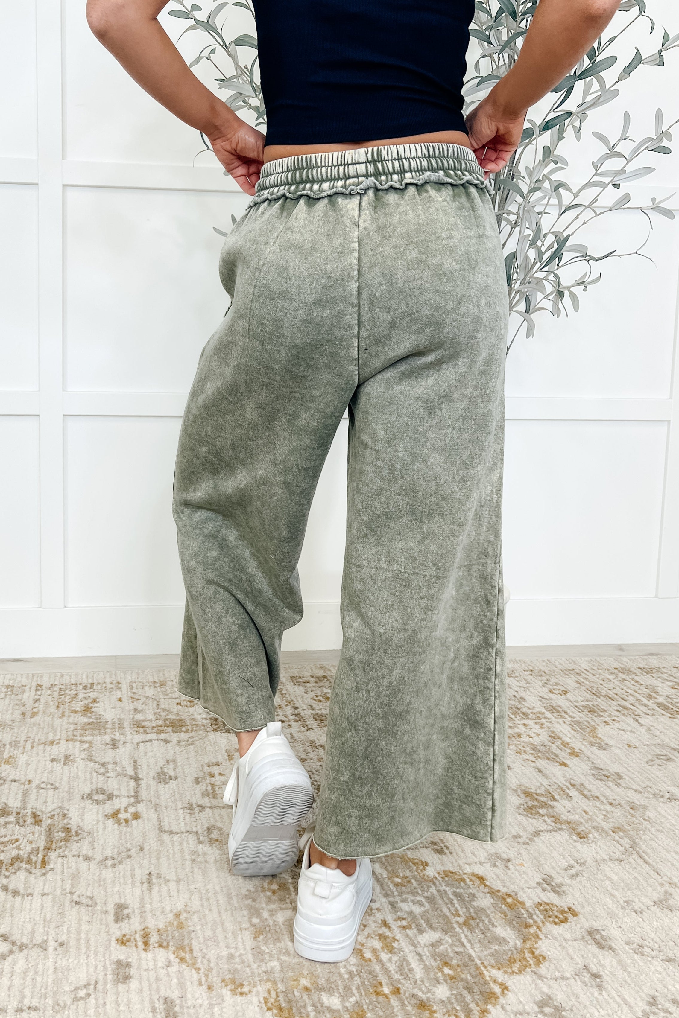 In or Out Wide Leg Cropped Pants Lt Olive Womens Ave Shops- Tilden Co.
