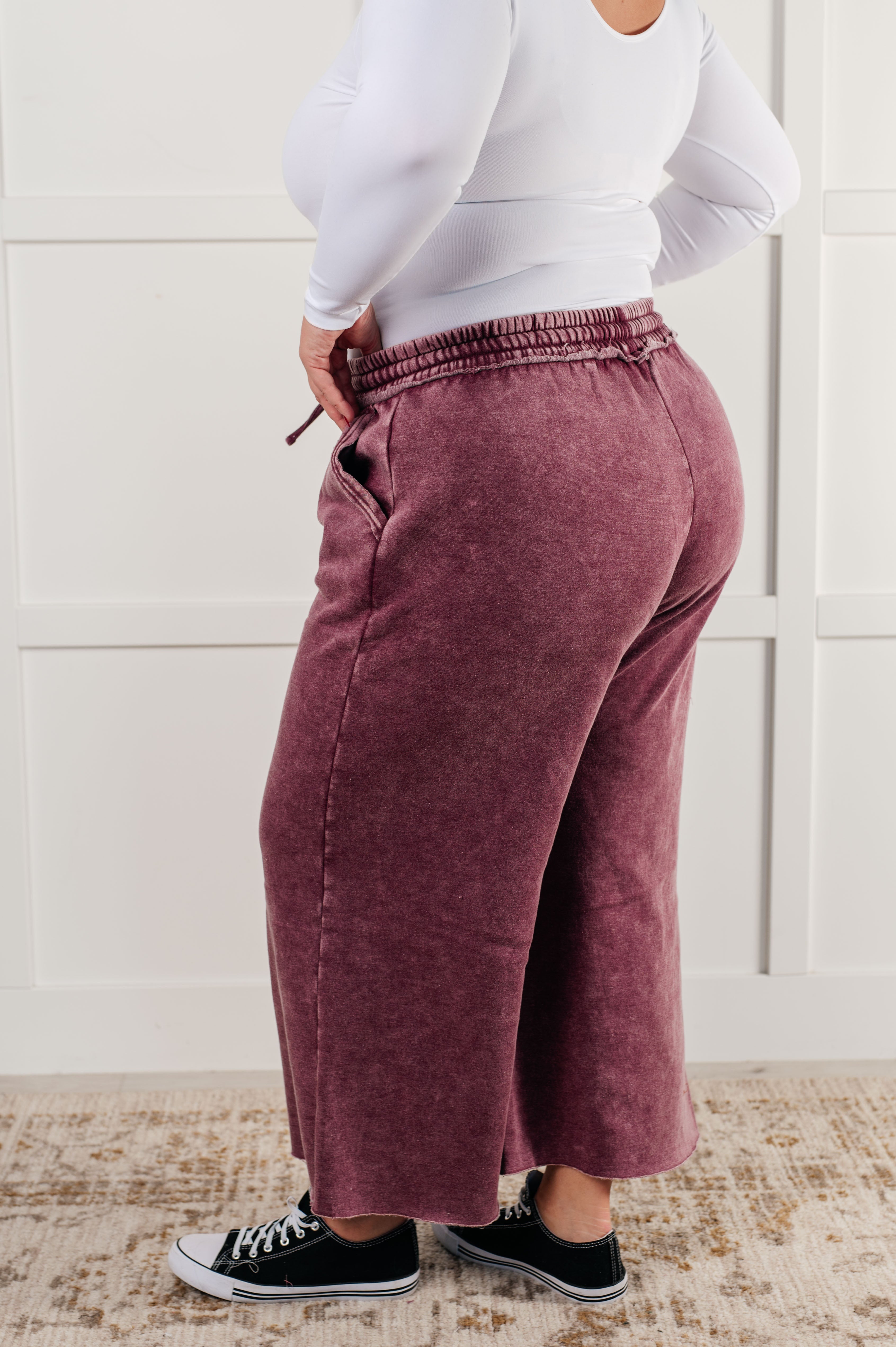 In or Out Wide Leg Cropped Pants in Eggplant Athleisure Ave Shops- Tilden Co.