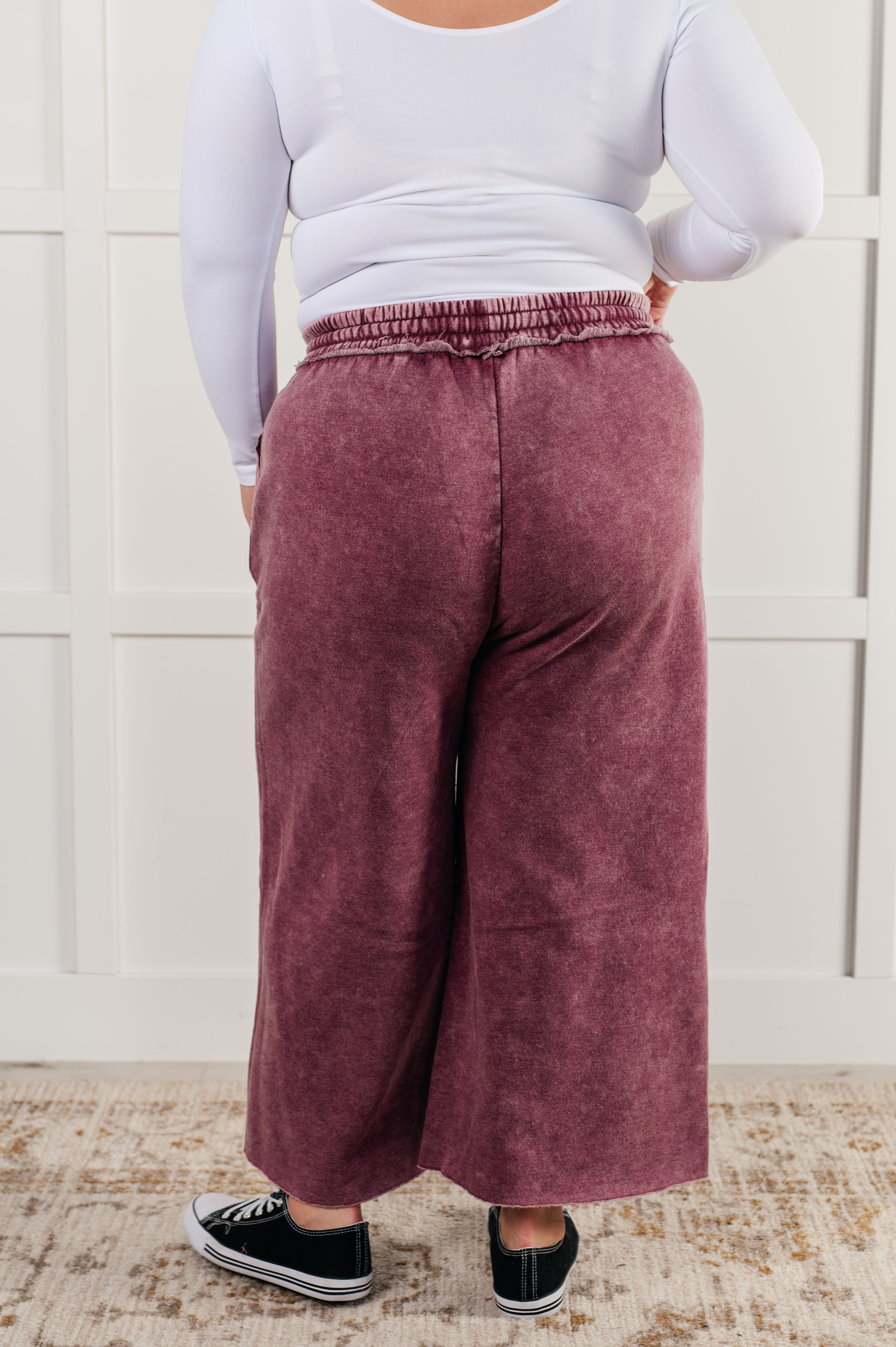 In or Out Wide Leg Cropped Pants in Eggplant Athleisure Ave Shops- Tilden Co.