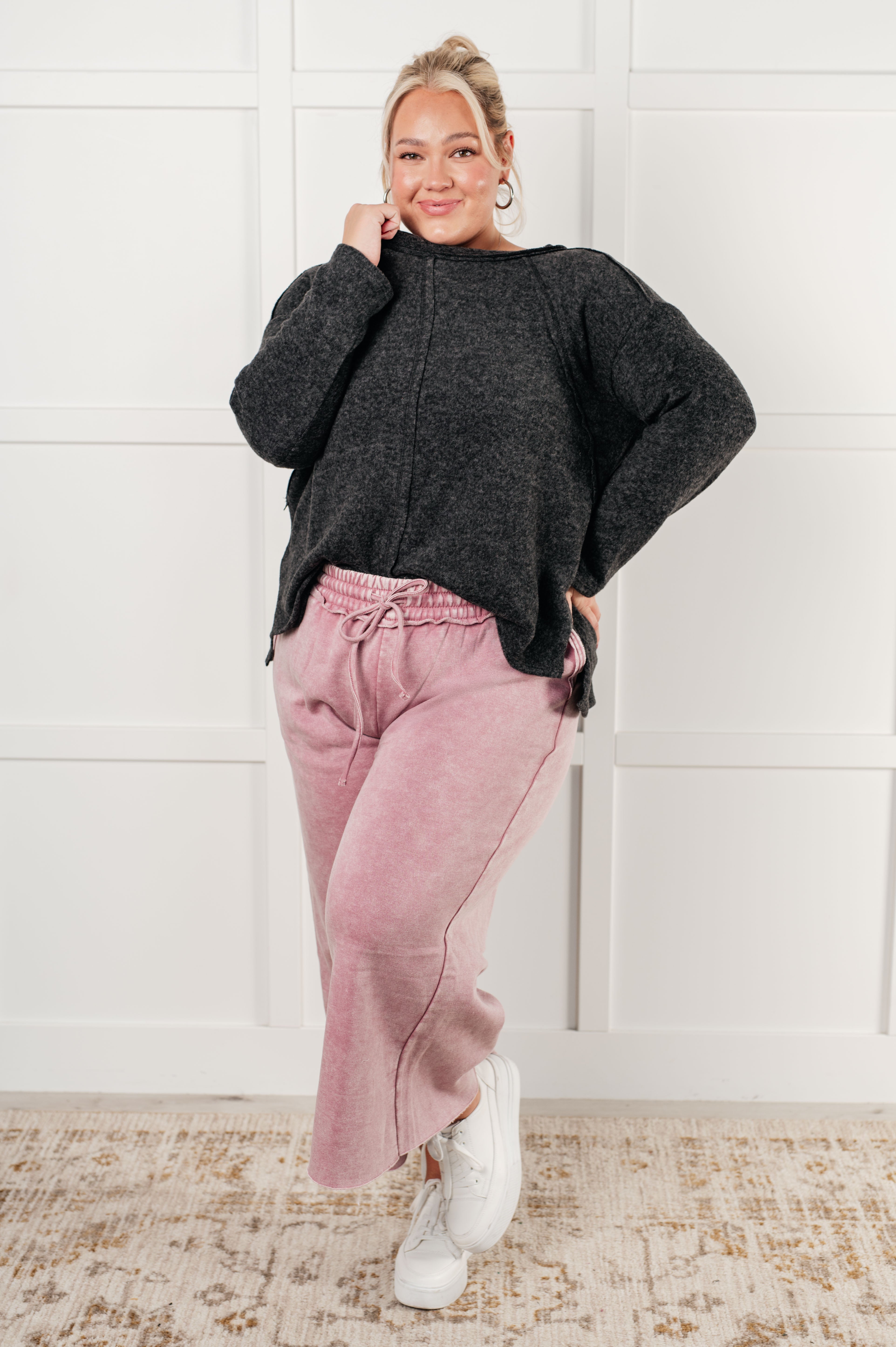 In or Out Wide Leg Cropped Pants in Light Rose Athleisure Ave Shops- Tilden Co.