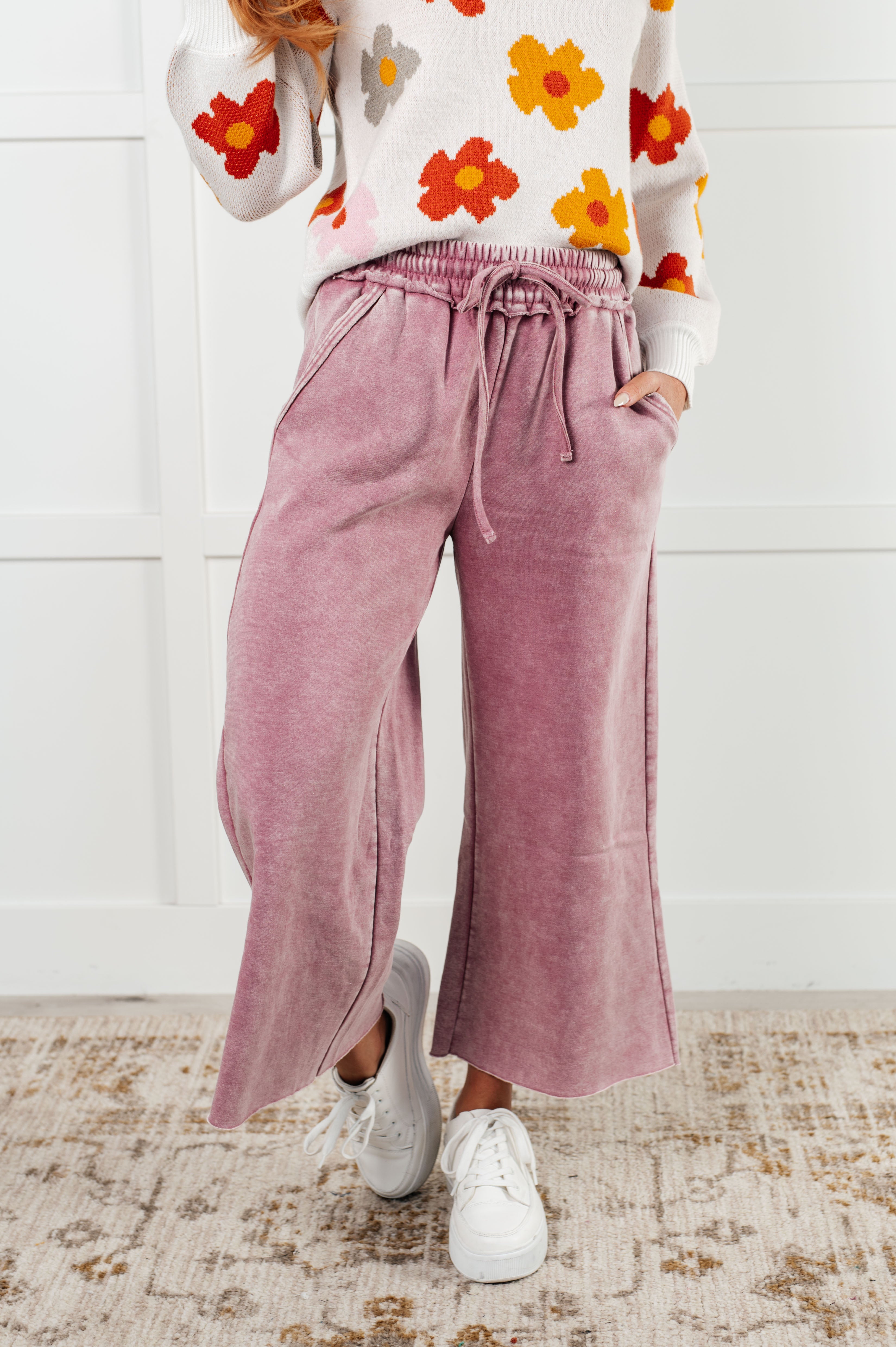 In or Out Wide Leg Cropped Pants in Light Rose Athleisure Ave Shops- Tilden Co.