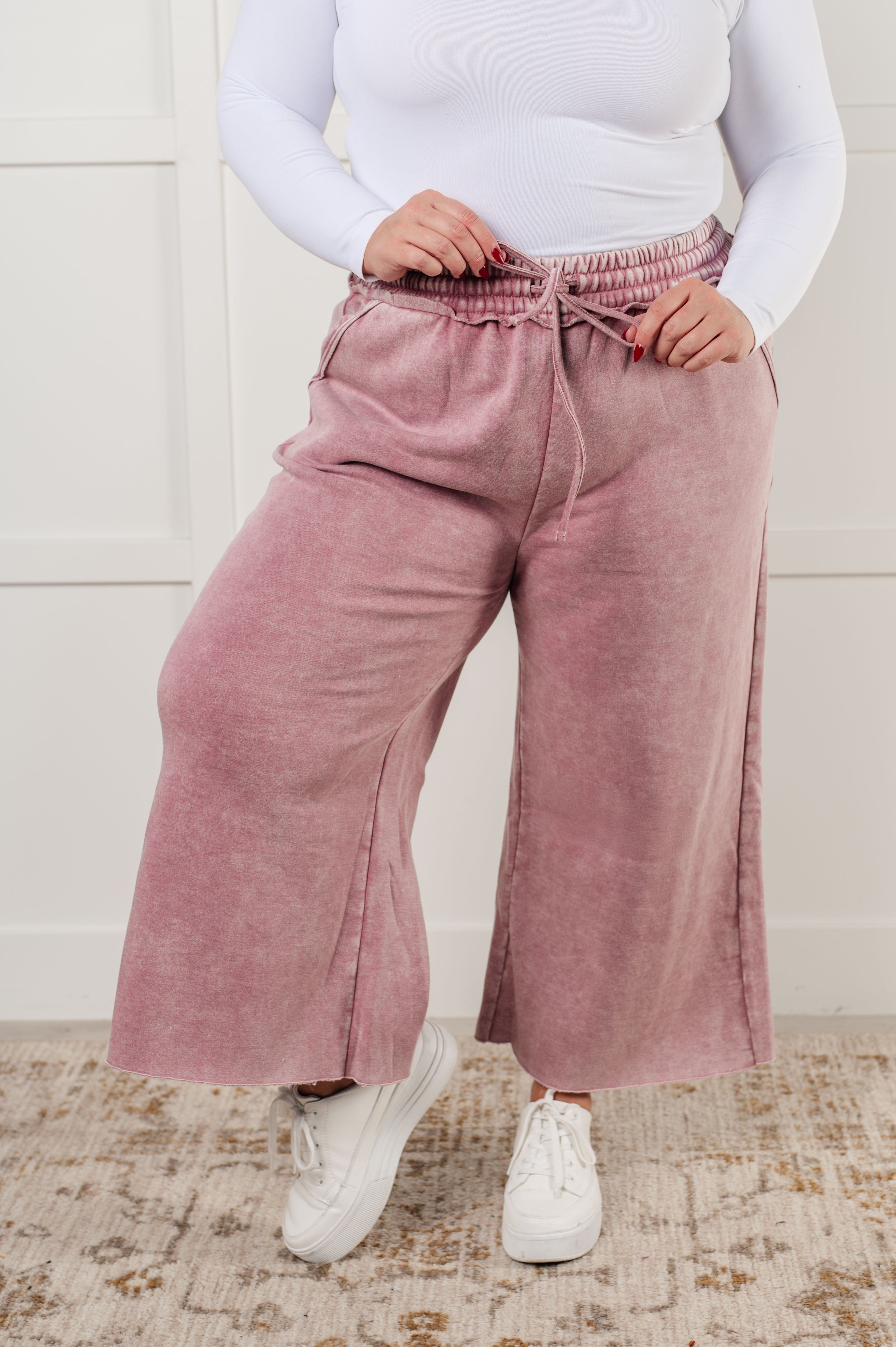 In or Out Wide Leg Cropped Pants in Light Rose Athleisure Ave Shops- Tilden Co.