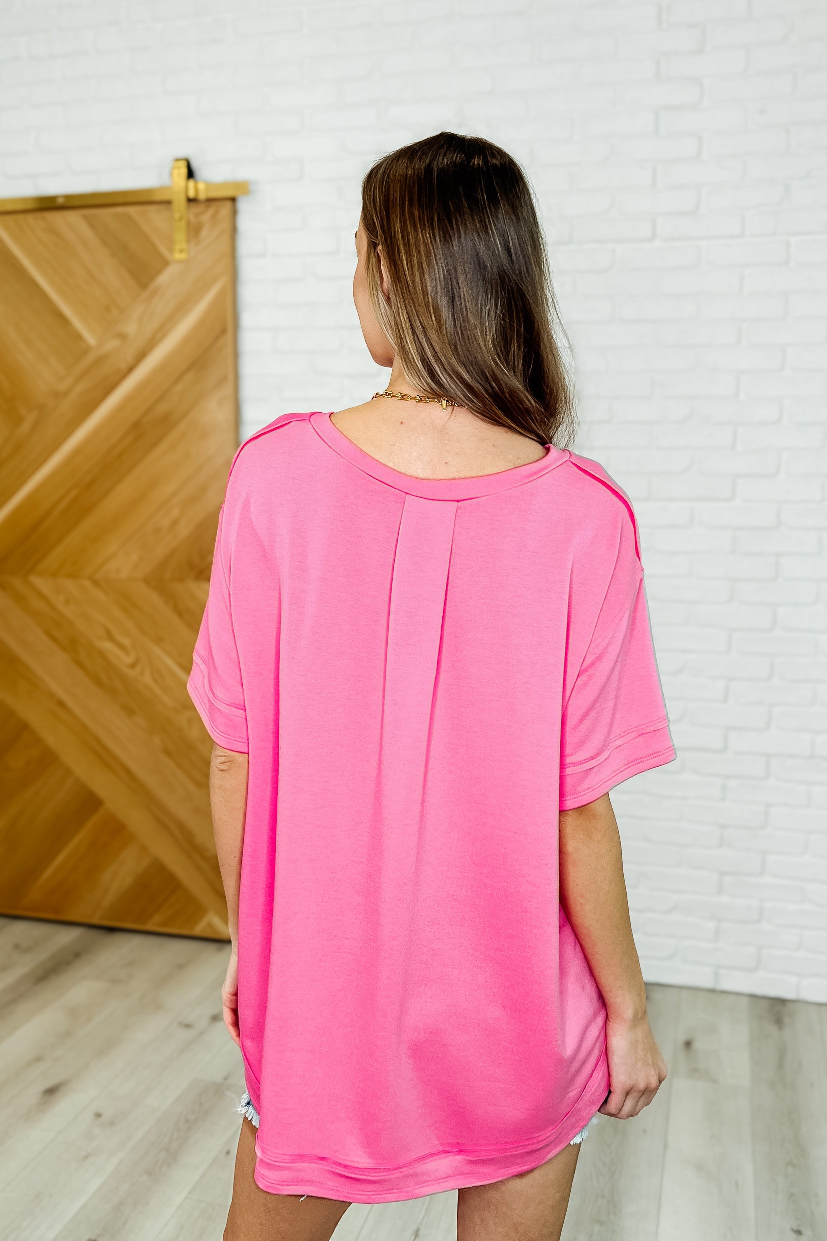 In the Rotation Exposed Seam Tee in Hot Pink Womens Ave Shops- Tilden Co.