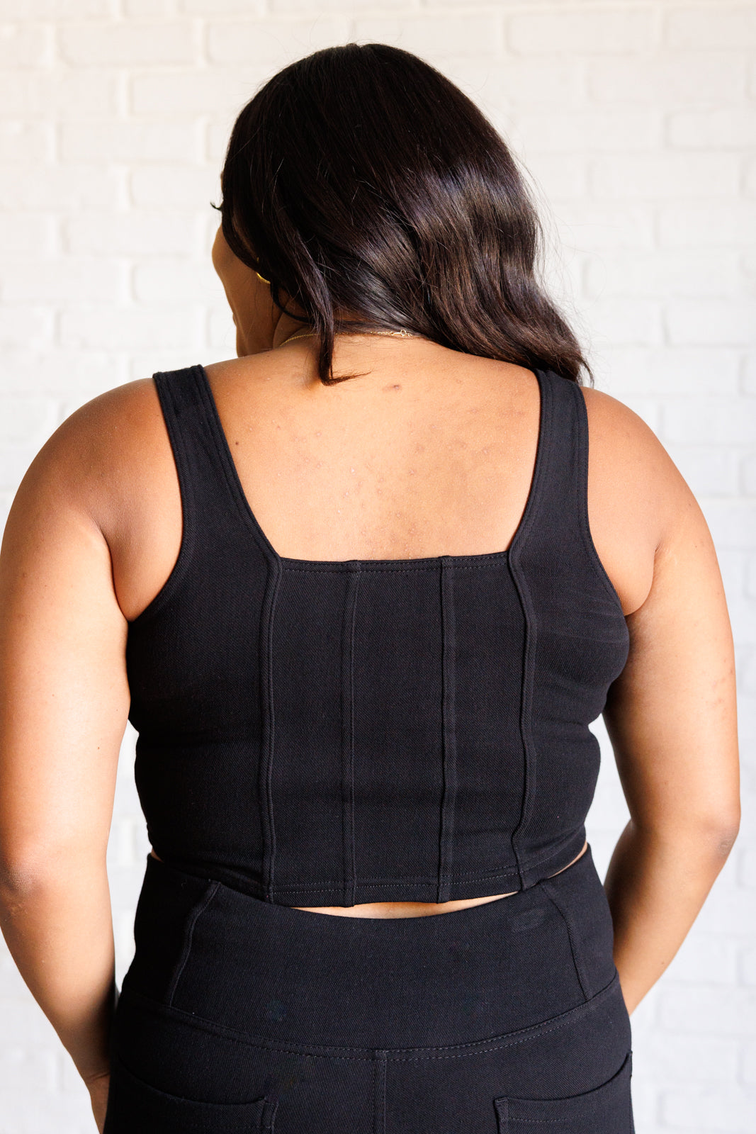 It's All About the Balance Twill Square Neck Crop Top in Black    Tops Ave Shops- Tilden Co.