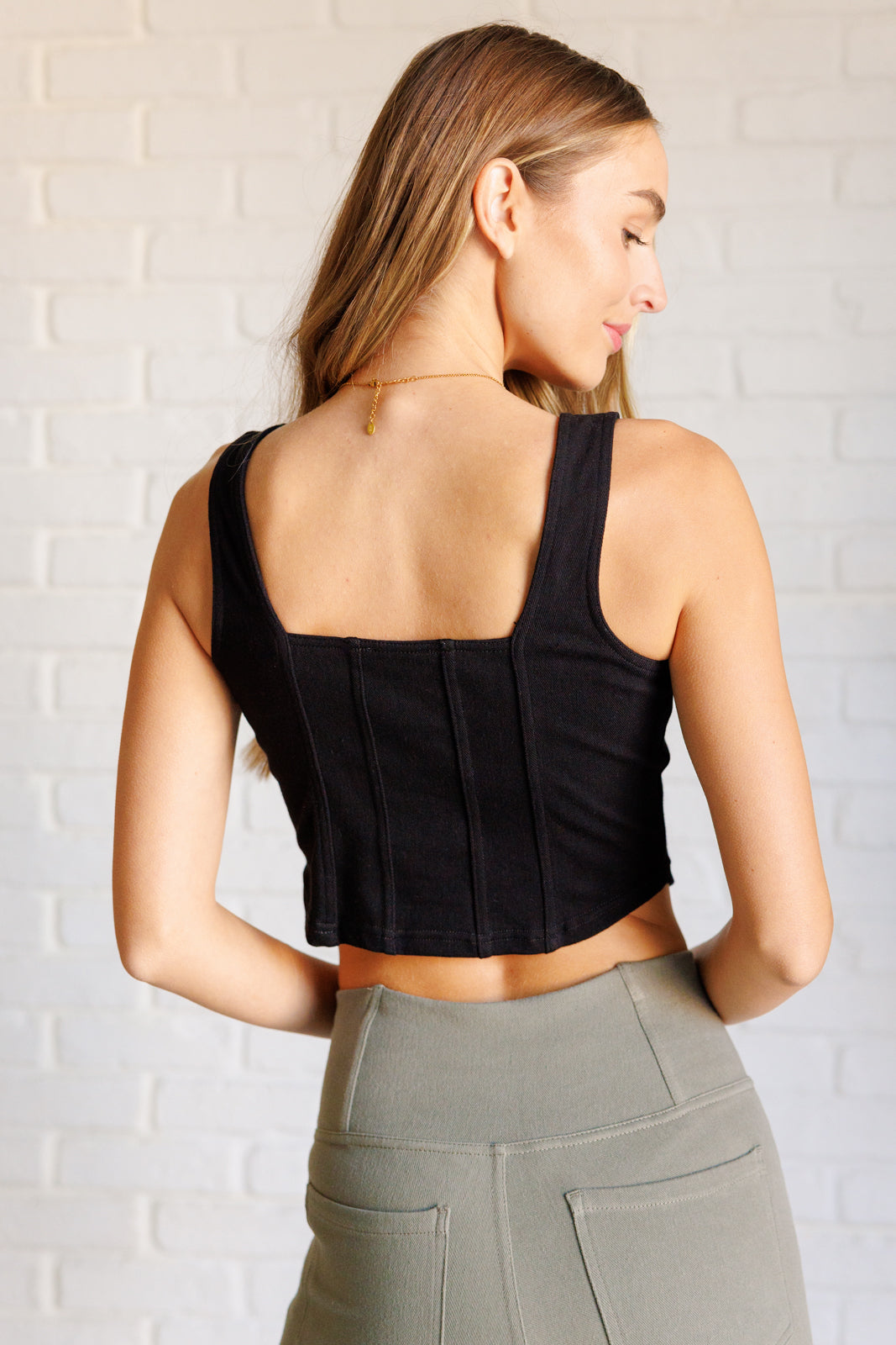 It's All About the Balance Twill Square Neck Crop Top in Black    Tops Ave Shops- Tilden Co.