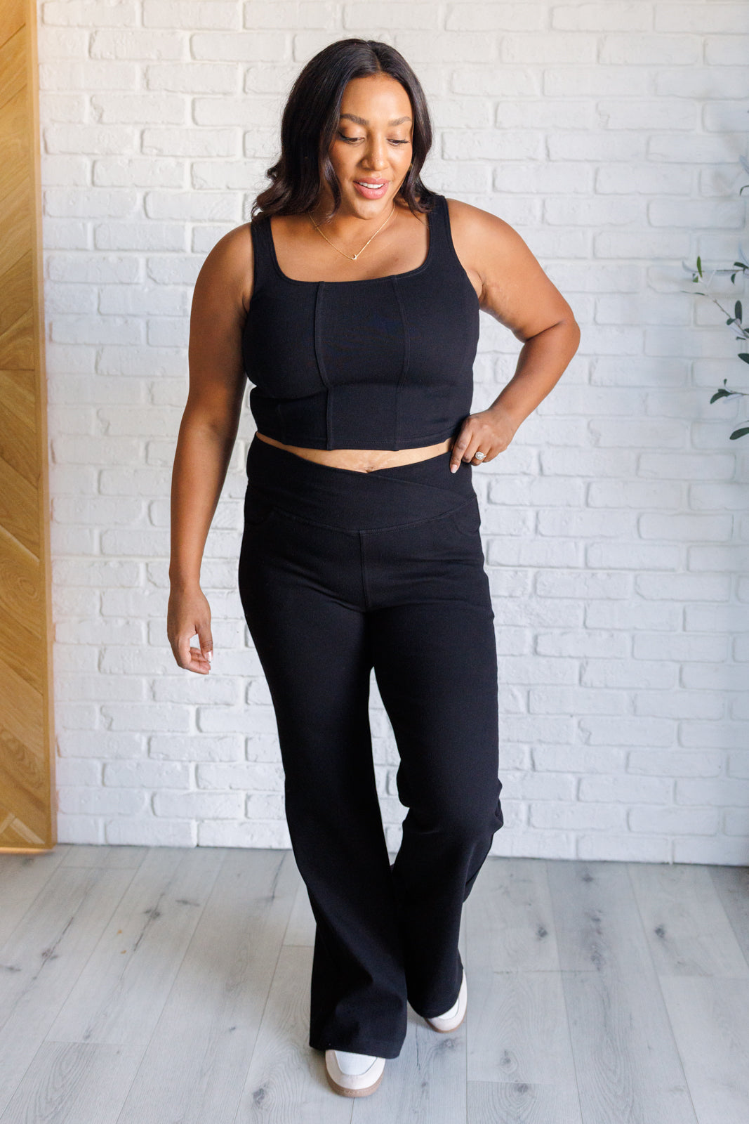 It's All About the Balance Twill Square Neck Crop Top in Black    Tops Ave Shops- Tilden Co.