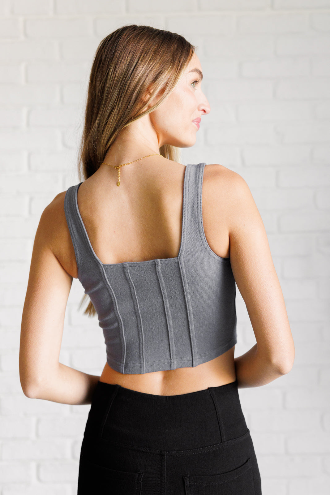 It's All About the Balance Twill Square Neck Crop Top in Titanium    Tops Ave Shops- Tilden Co.