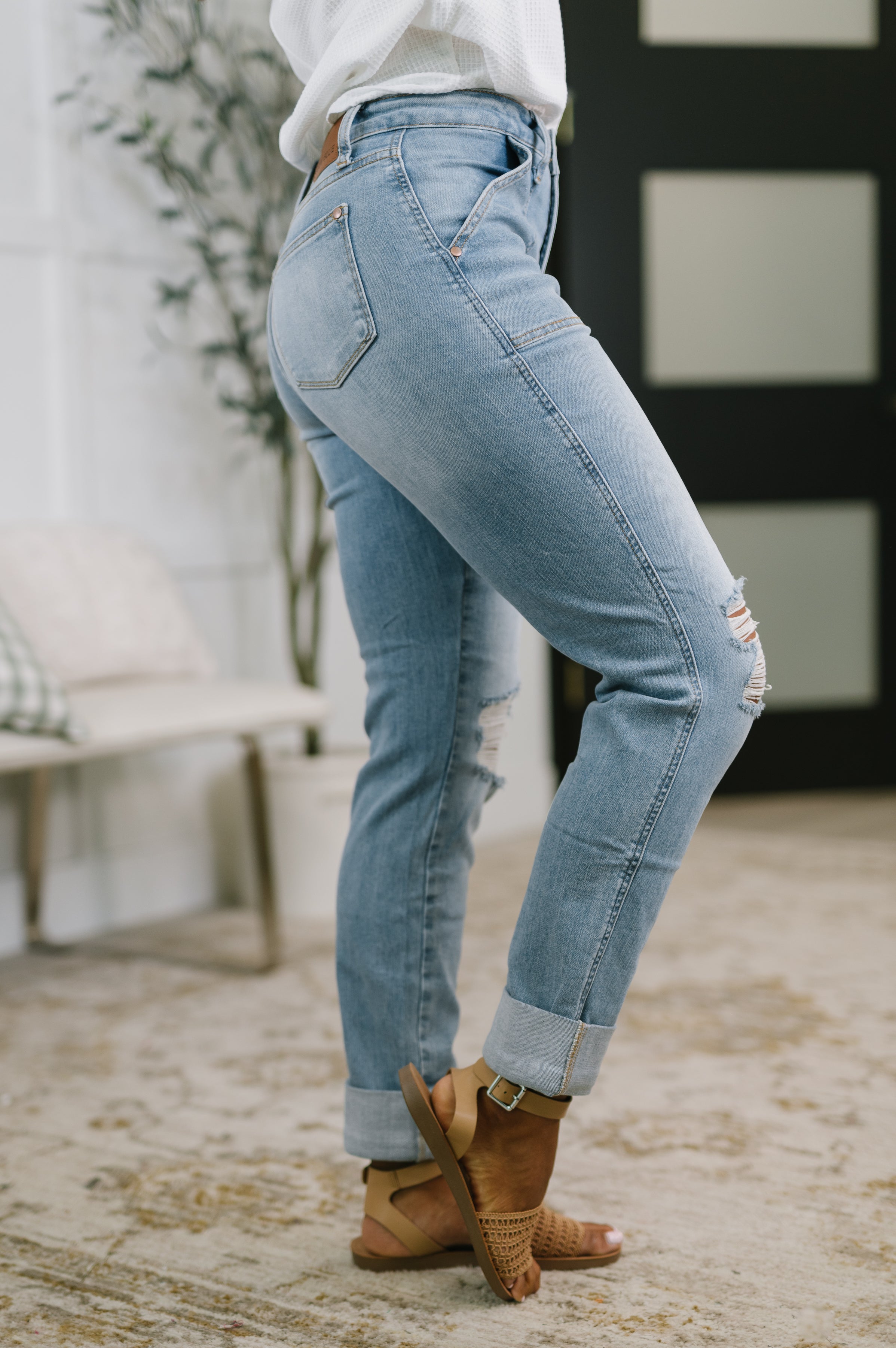 Aiden High Rise Patch Pocket Distressed Boyfriend Jeans Denim Ave Shops- Tilden Co.