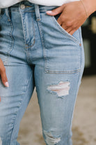Aiden High Rise Patch Pocket Distressed Boyfriend Jeans Denim Ave Shops- Tilden Co.