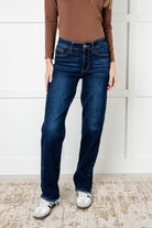 Jacqueline Mid Rise Frayed Hem Straight Leg Jean Denim Ave Shops- Tilden Co.