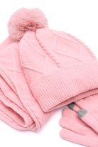 Jane Frost Beanie, Glove, and Scarf Set in Pink Accessories Ave Shops- Tilden Co.