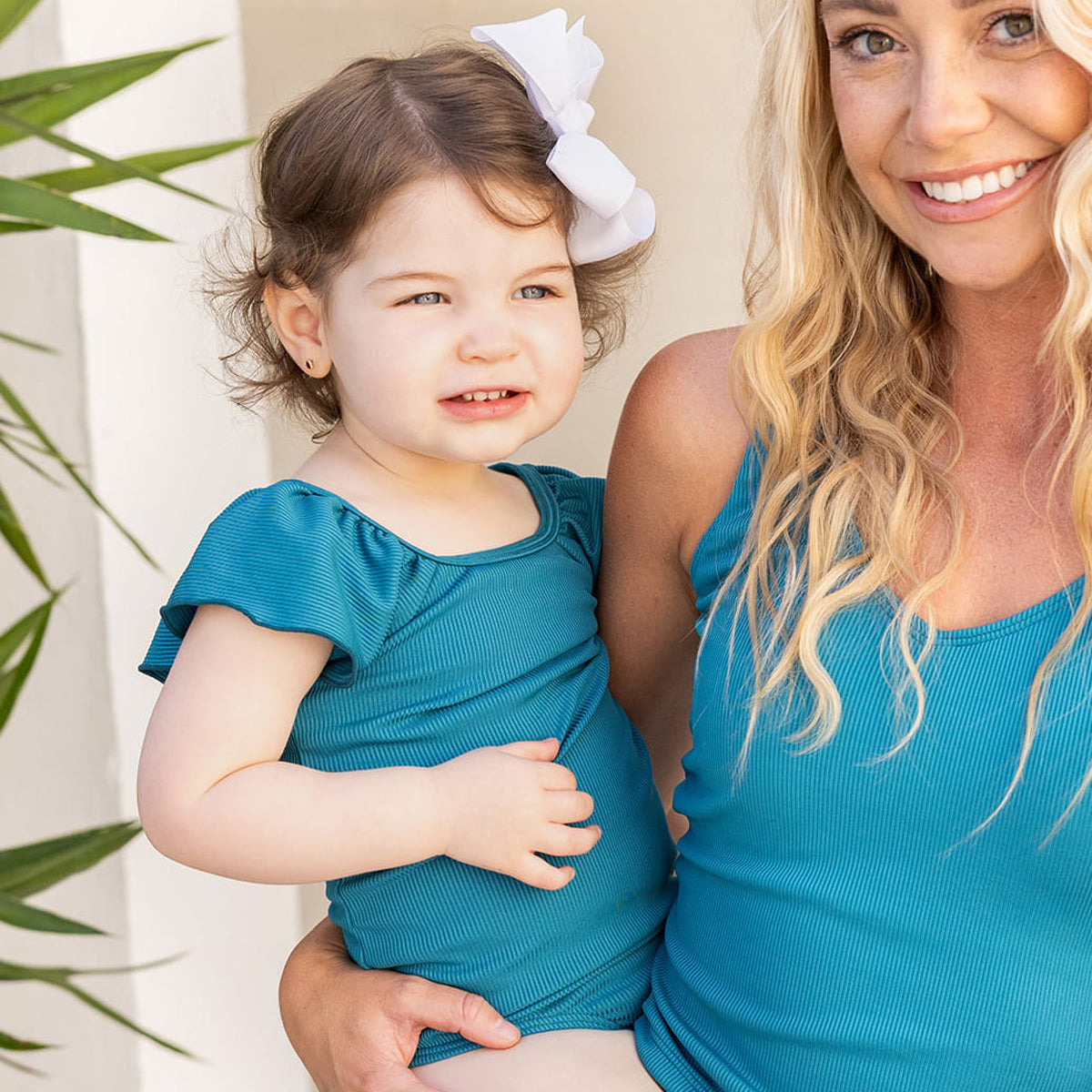 Ruffle Sleeve One Piece (Girls) Dark Teal Ribbed / 2T Dark Teal Ribbed 2T Janela Bay- Tilden Co.