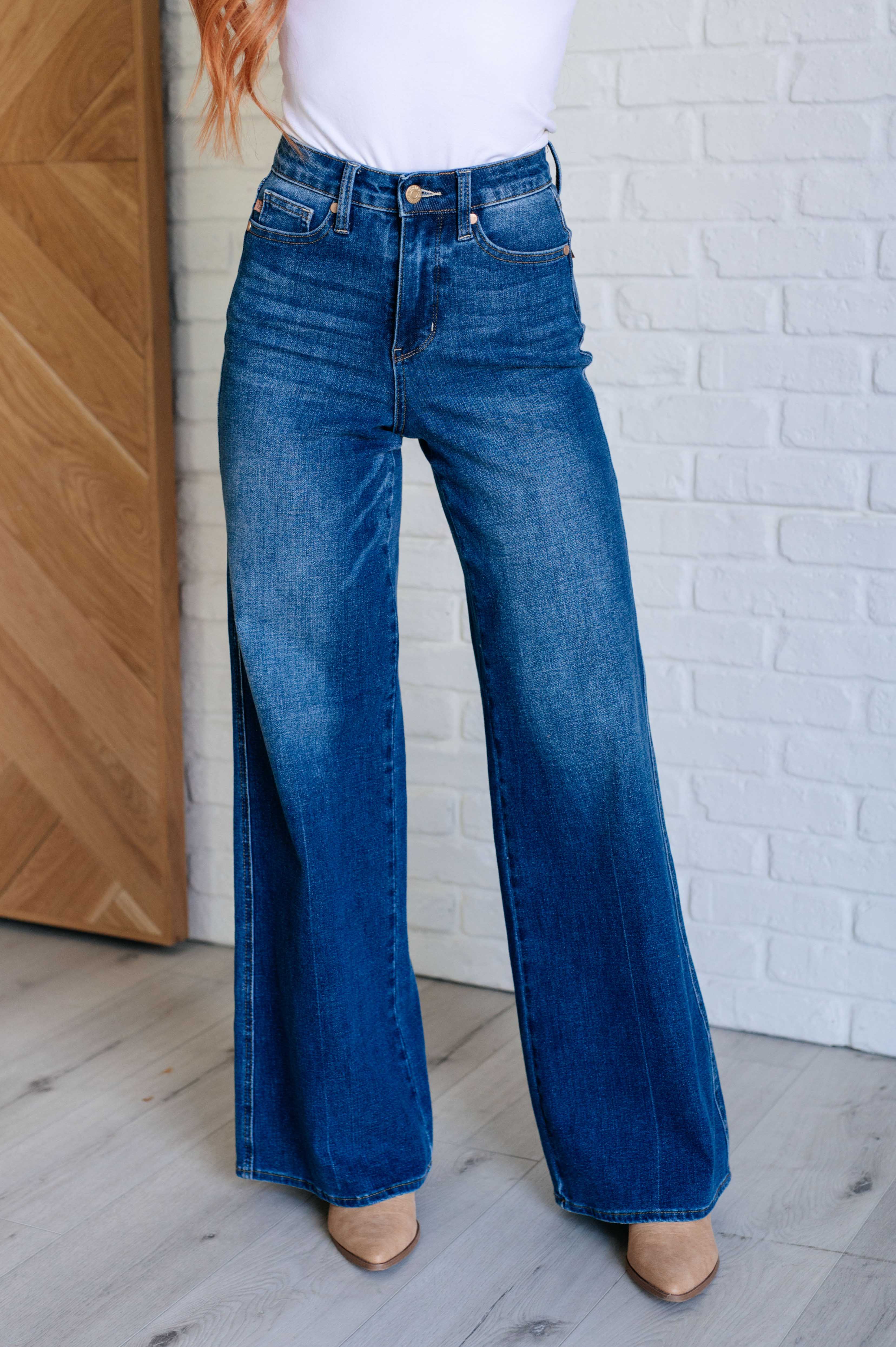 Eliza High Rise Control Top Retro Wide Leg Jeans    Denim Ave Shops- Tilden Co.