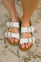 Jete Double Buckle Slides in White Sandal Ave Shops- Tilden Co.