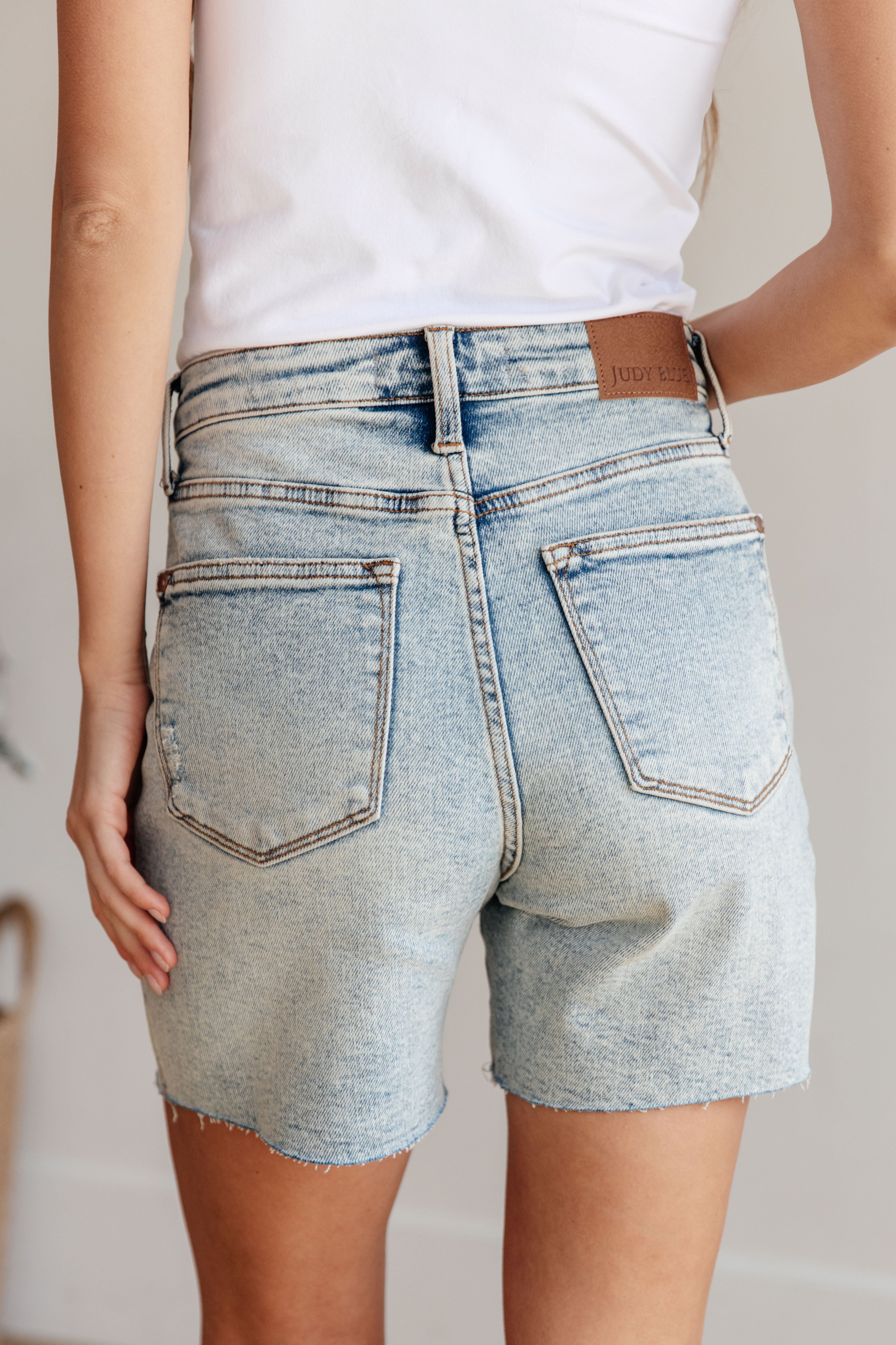 Cindy High Rise Mineral Wash Distressed Boyfriend Shorts Denim Ave Shops- Tilden Co.