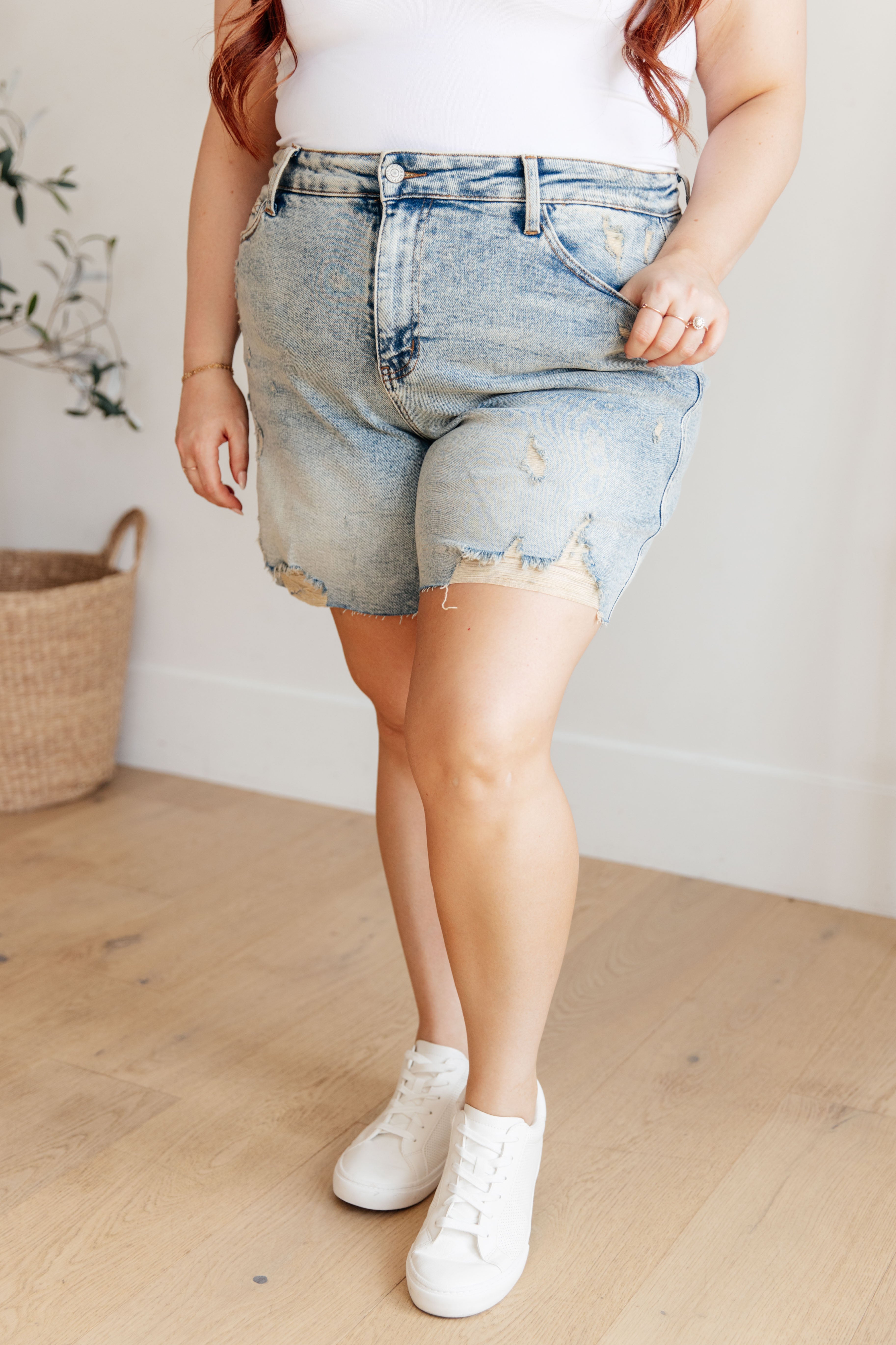 Cindy High Rise Mineral Wash Distressed Boyfriend Shorts Denim Ave Shops- Tilden Co.