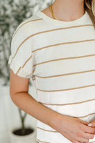 Jump Into It Textured Knit Top in Mocha Stripe Womens Ave Shops- Tilden Co.