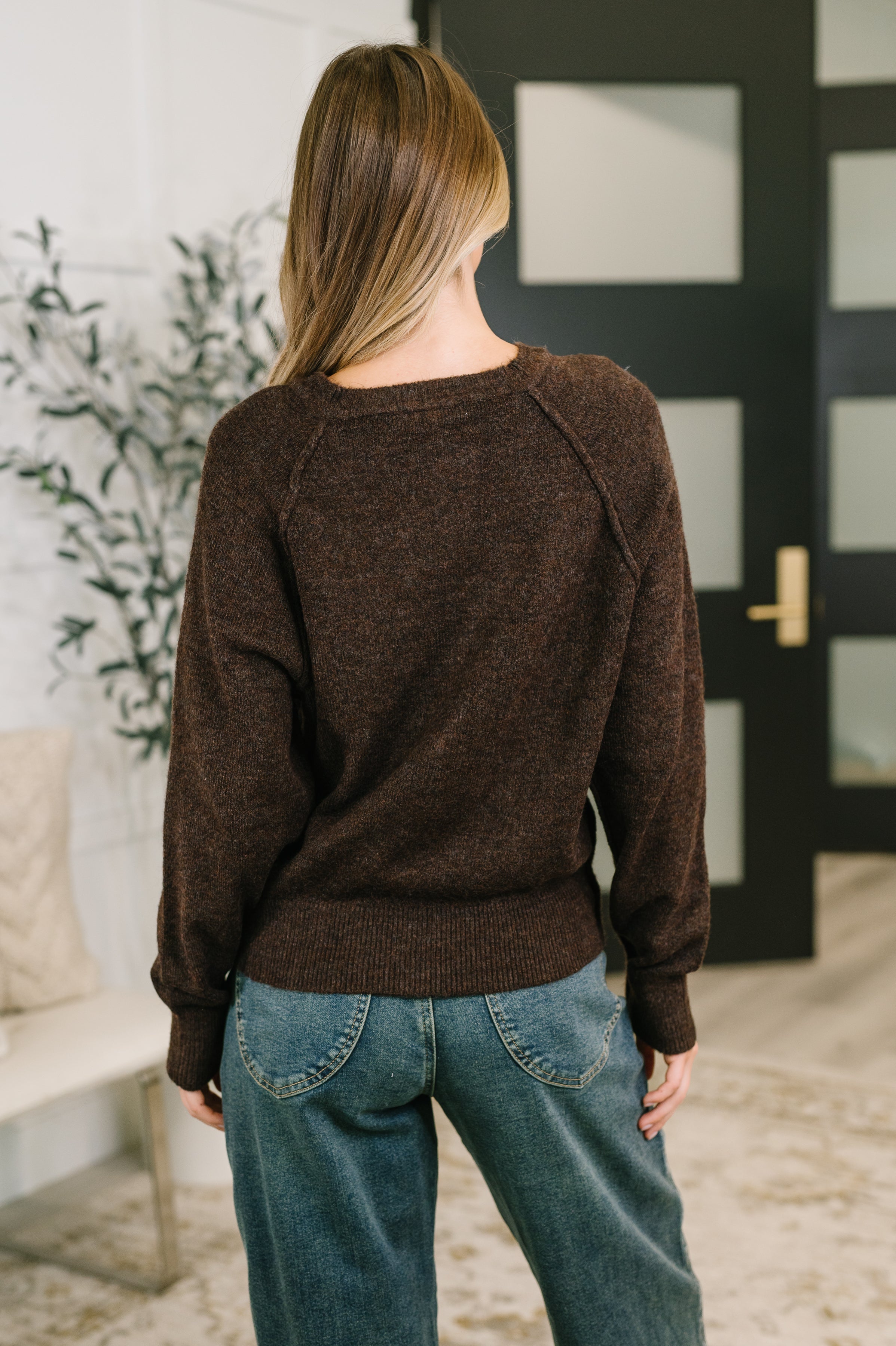 Just For Me Henley Brushed Pullover in Dark Brown Womens Ave Shops- Tilden Co.