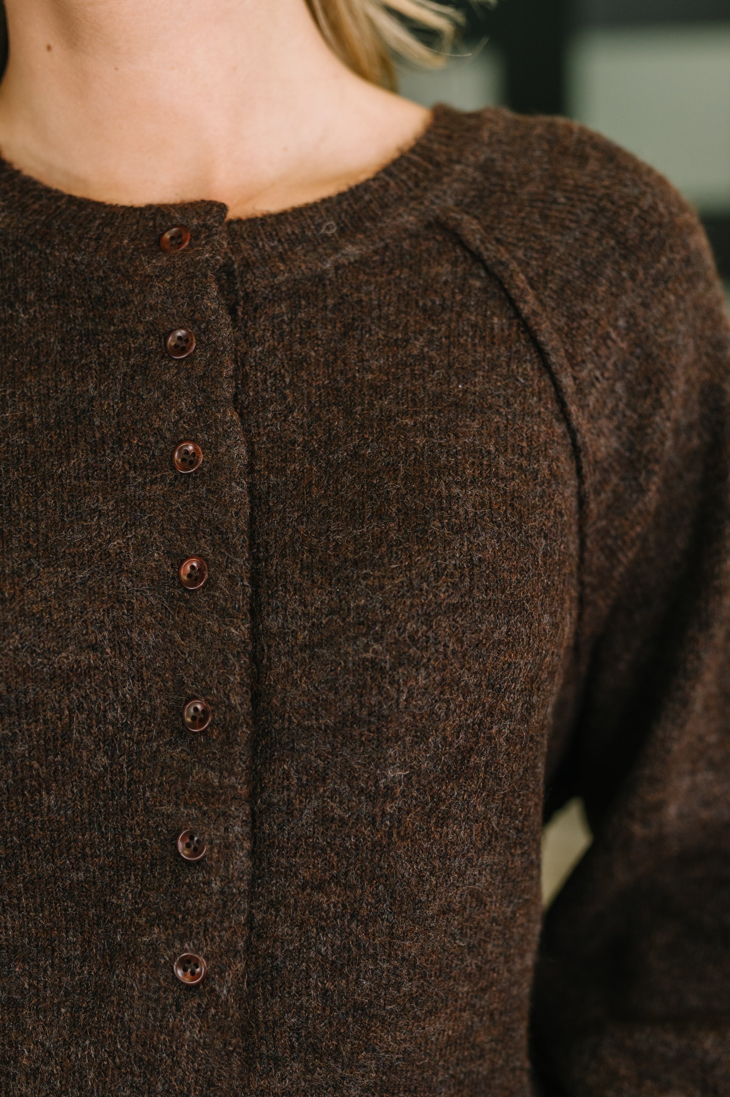 Just For Me Henley Brushed Pullover in Dark Brown Womens Ave Shops- Tilden Co.