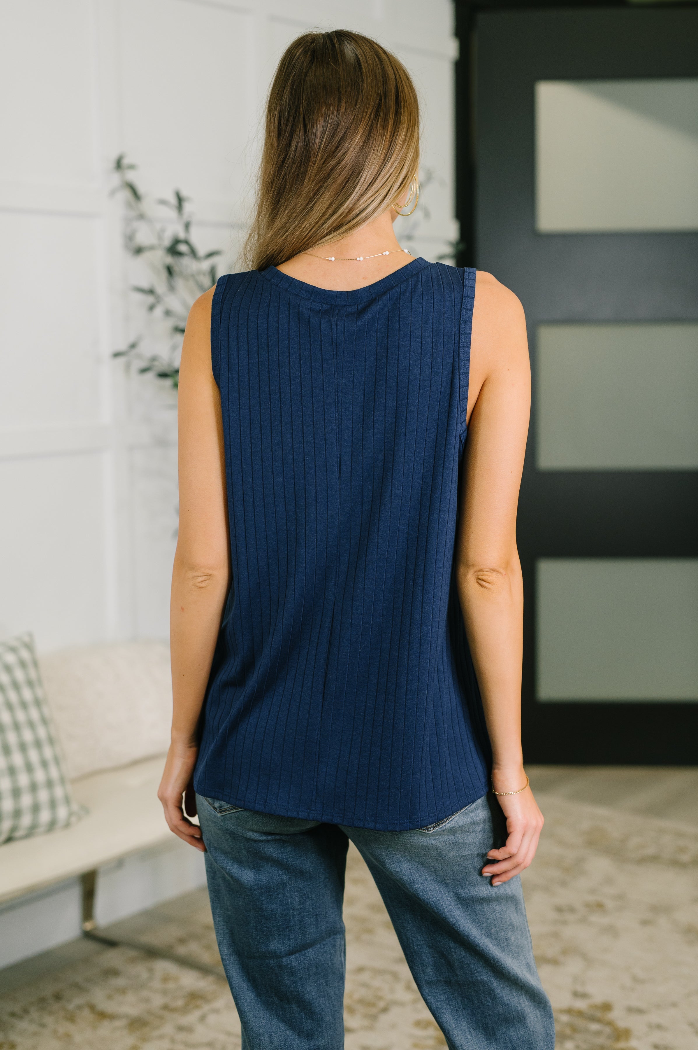 Just Give In Ribbed Knit Tank in Navy Womens Ave Shops- Tilden Co.