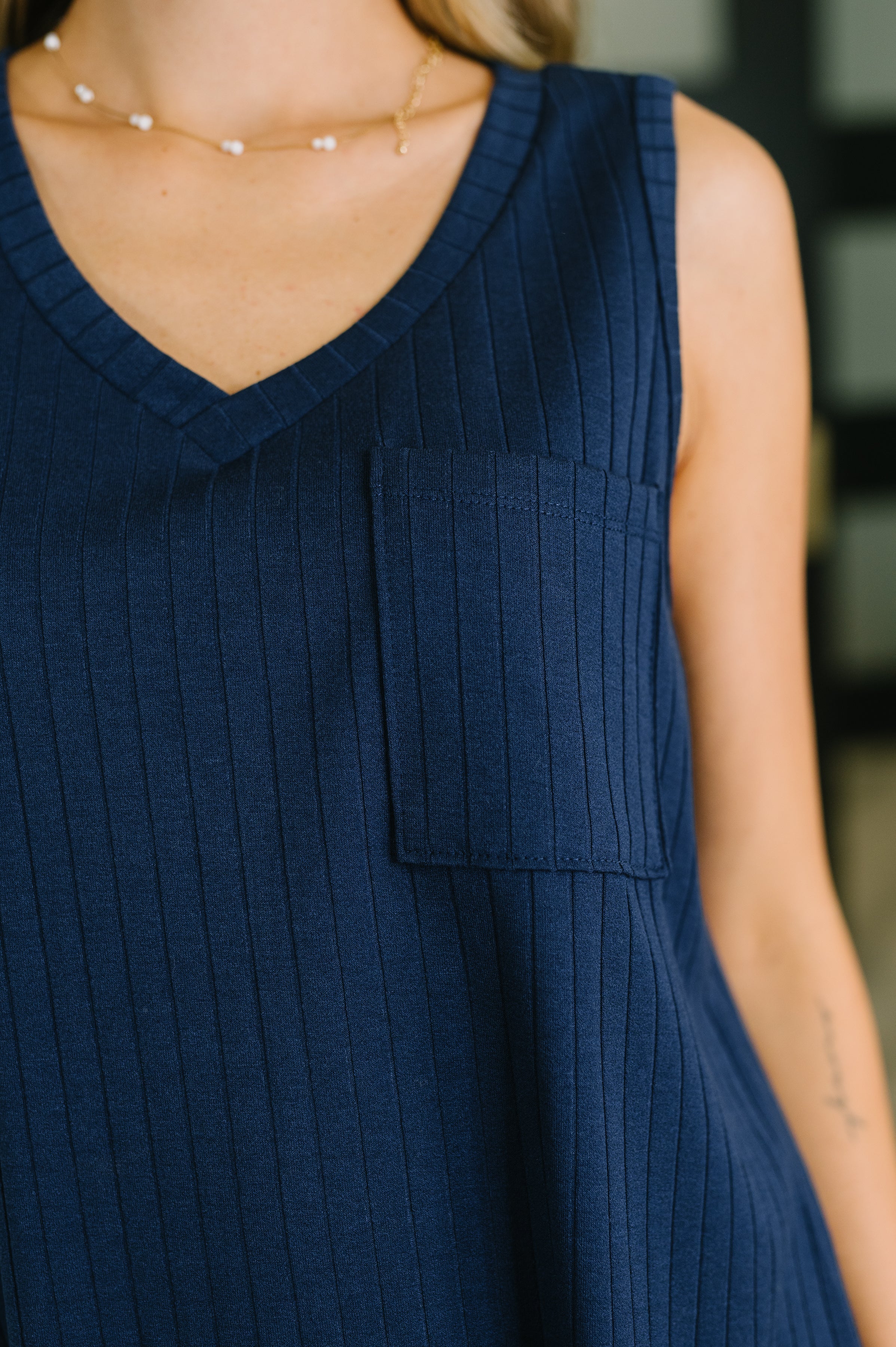 Just Give In Ribbed Knit Tank in Navy Womens Ave Shops- Tilden Co.