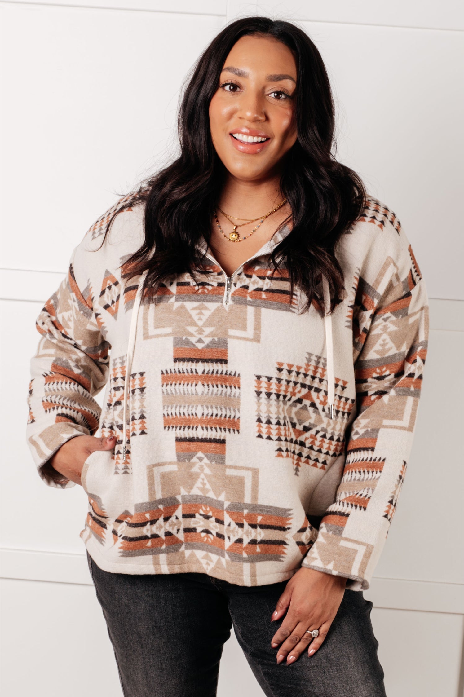 Just Going For It Aztec Hoodie Tops Ave Shops- Tilden Co.